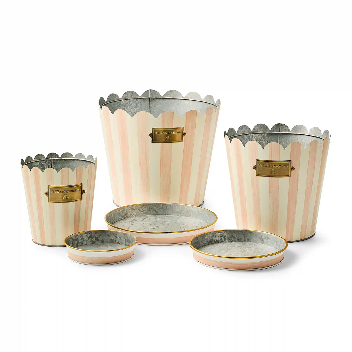 Violet Stripe Pots & Saucers, Set of 3