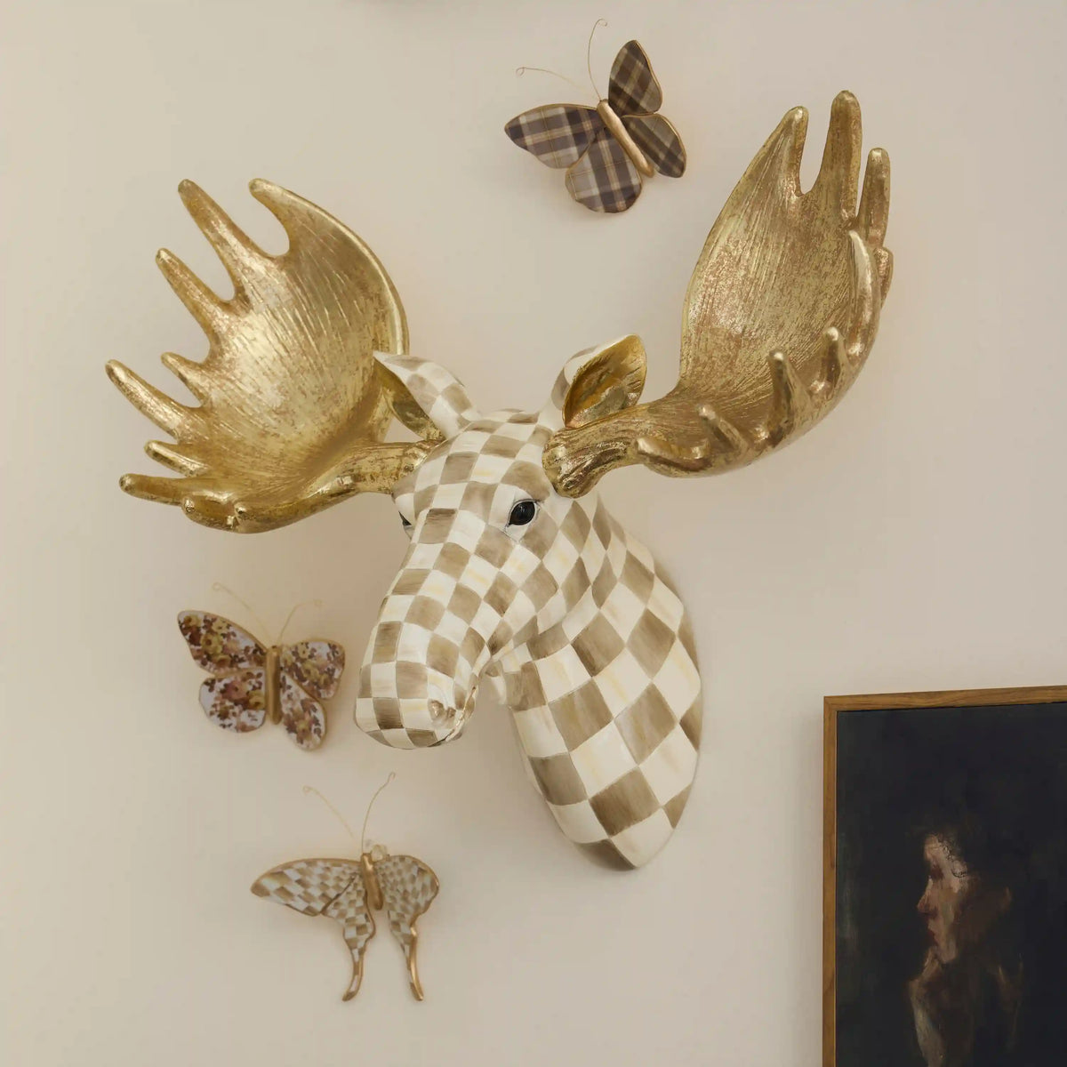 Rosy Check Wall Decor Butterfly Duo