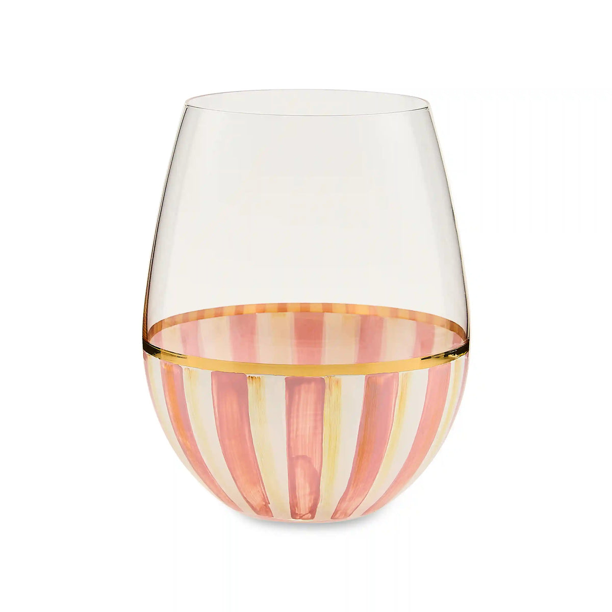 Rosy Stripe Stemless Wine Glass