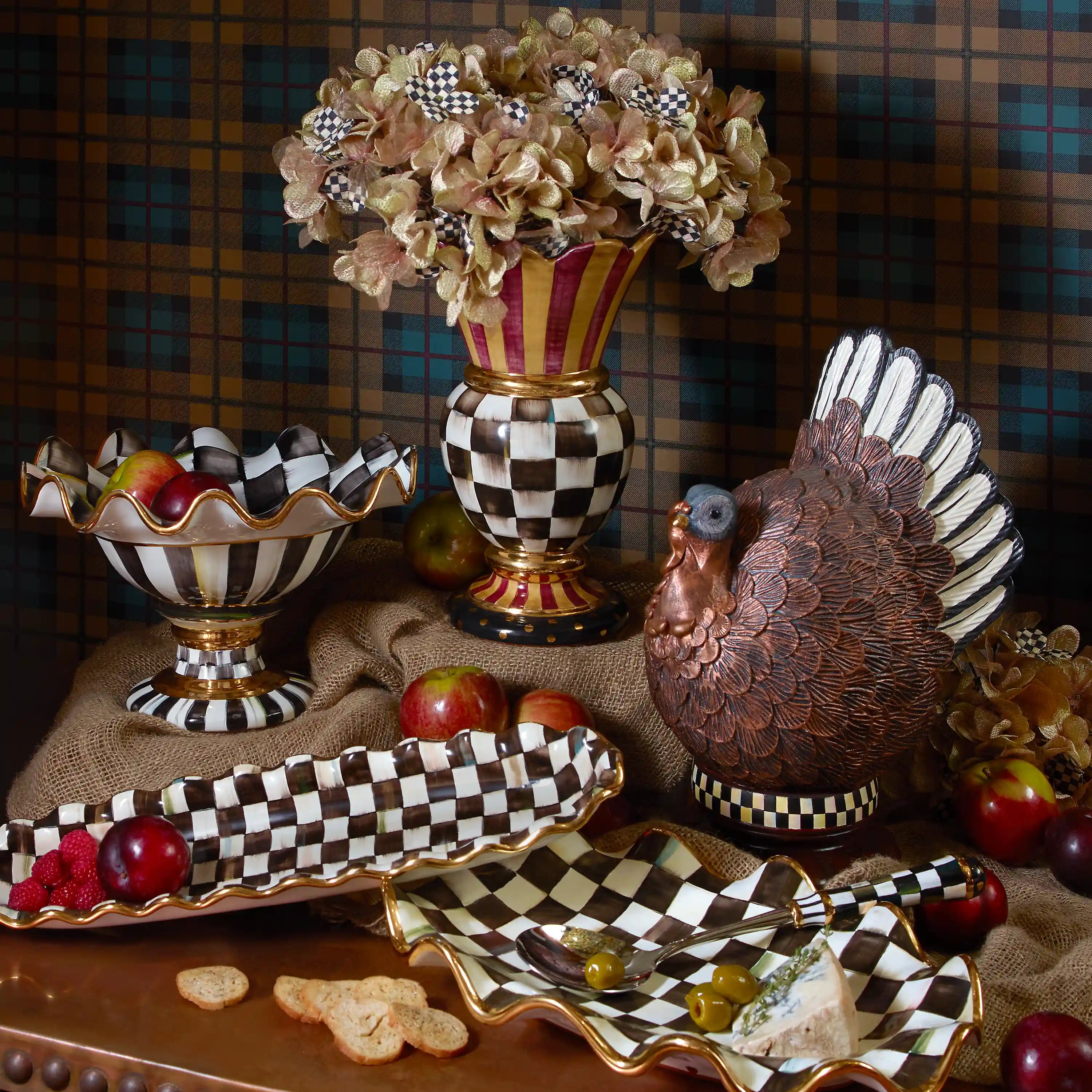 Mocha Check Ceramic Serving Platter
