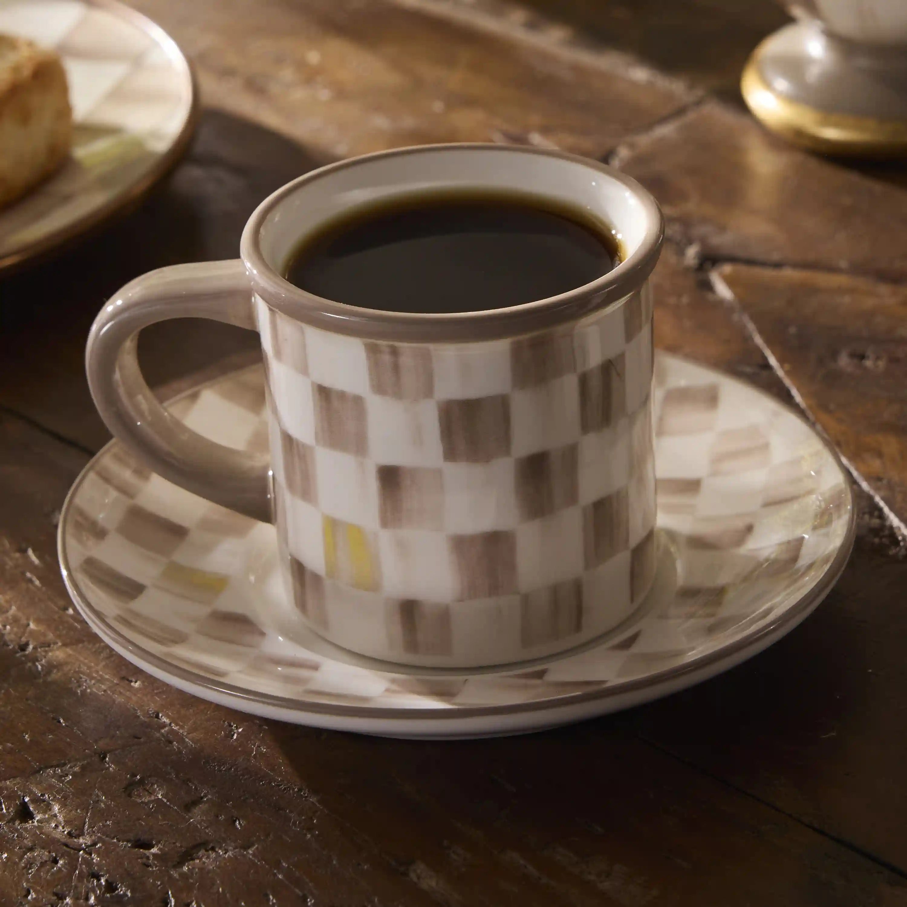 Mocha Check Espresso Cup & Saucer, Set of 2