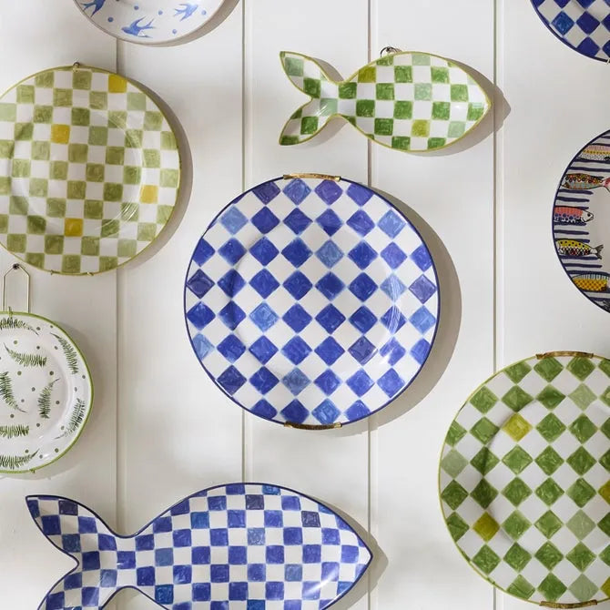 Indigo Check Round Platter