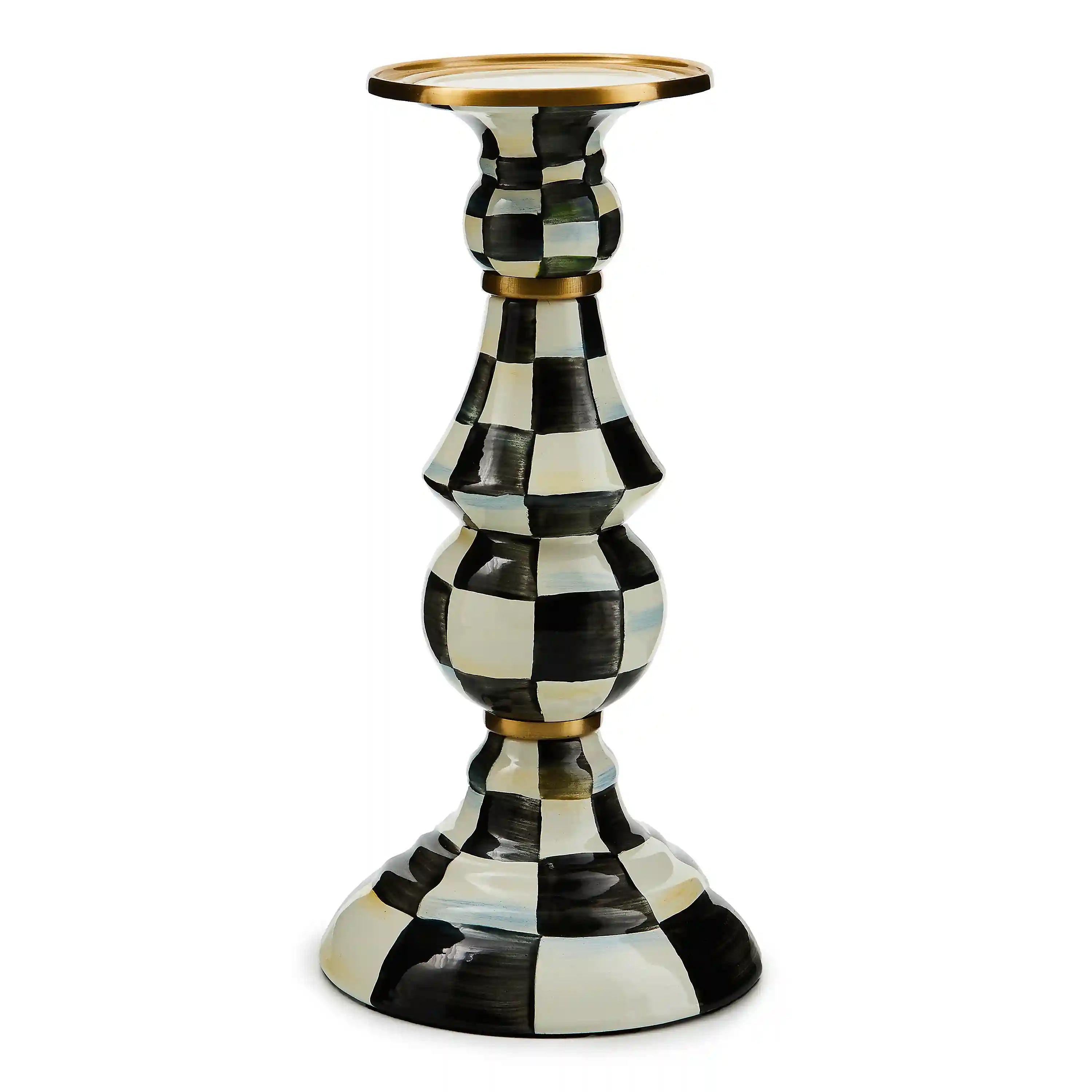 Mocha Check Medium Pillar Candlestick
