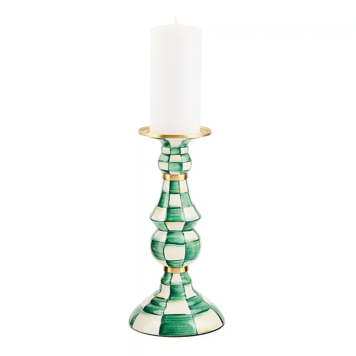 Emerald Check Large Pillar Candlestick