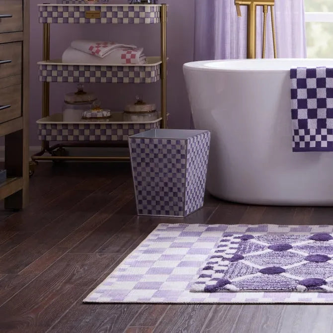 Violet Check Glass Waste Bin