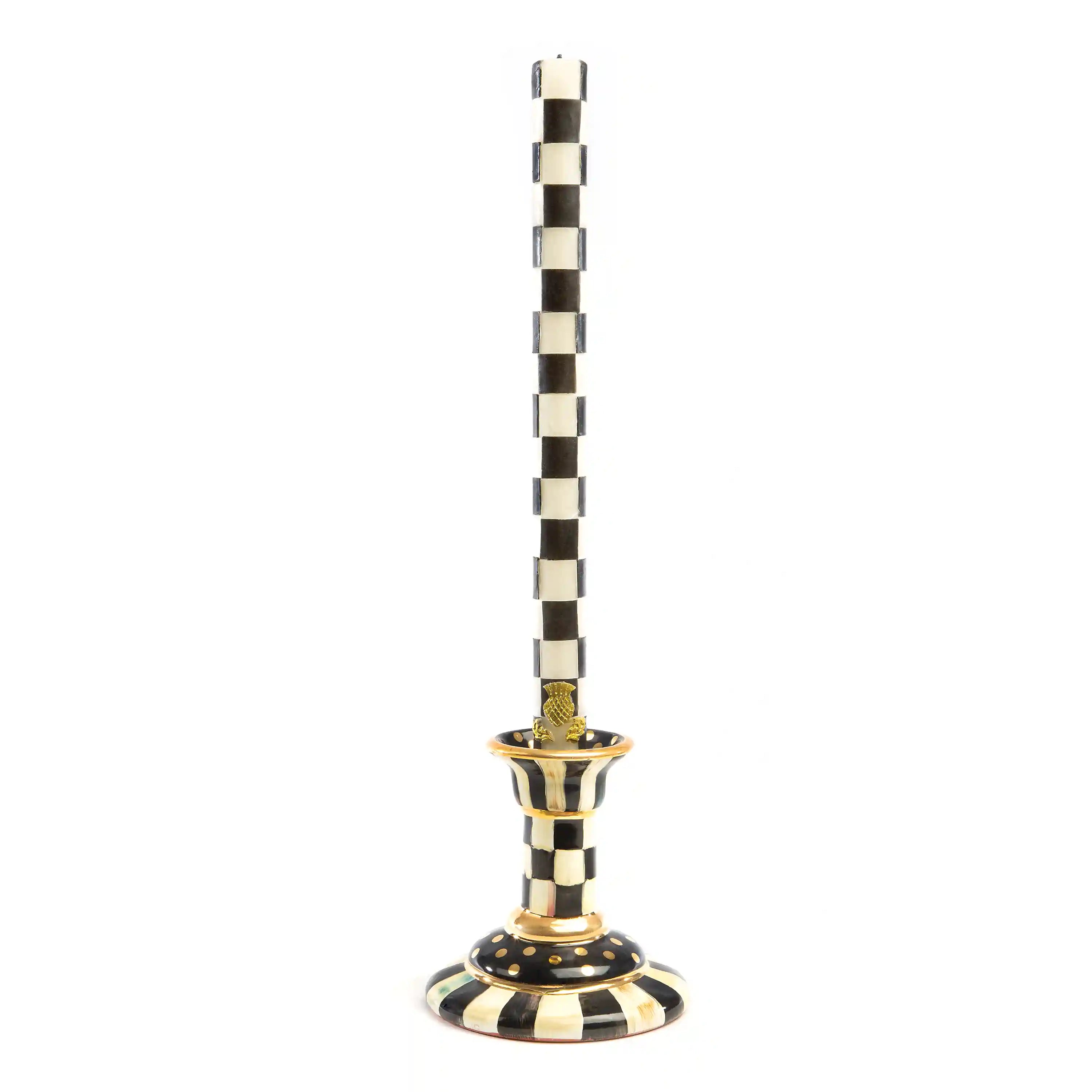 Check Black & Ivory Dinner Candles, Set of 2