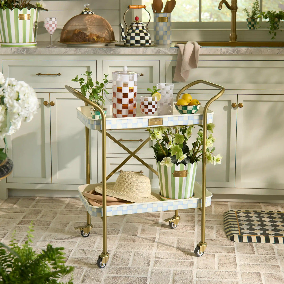 Violet Check 2-Tier Kitchen Cart