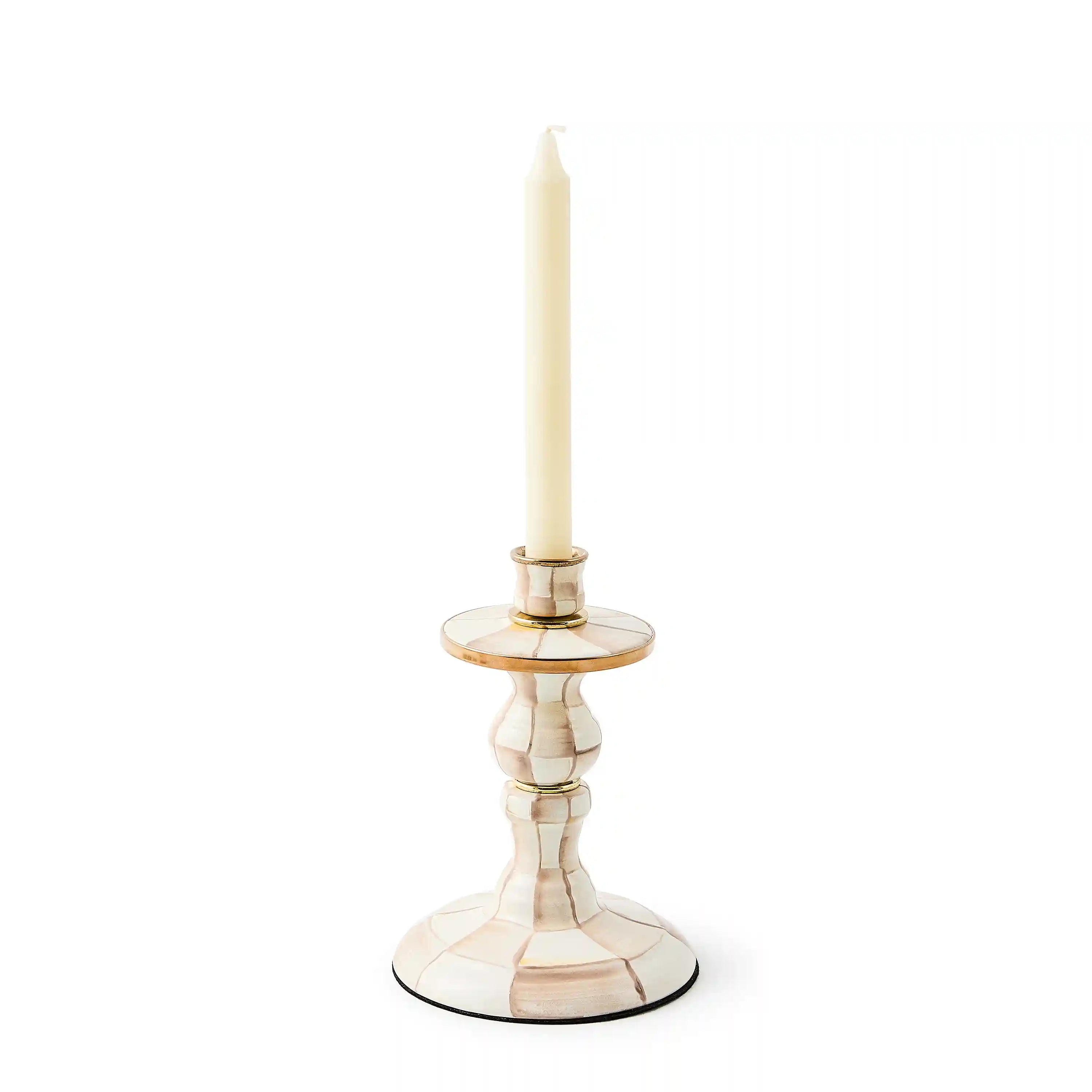 Mocha Check Large Candlestick