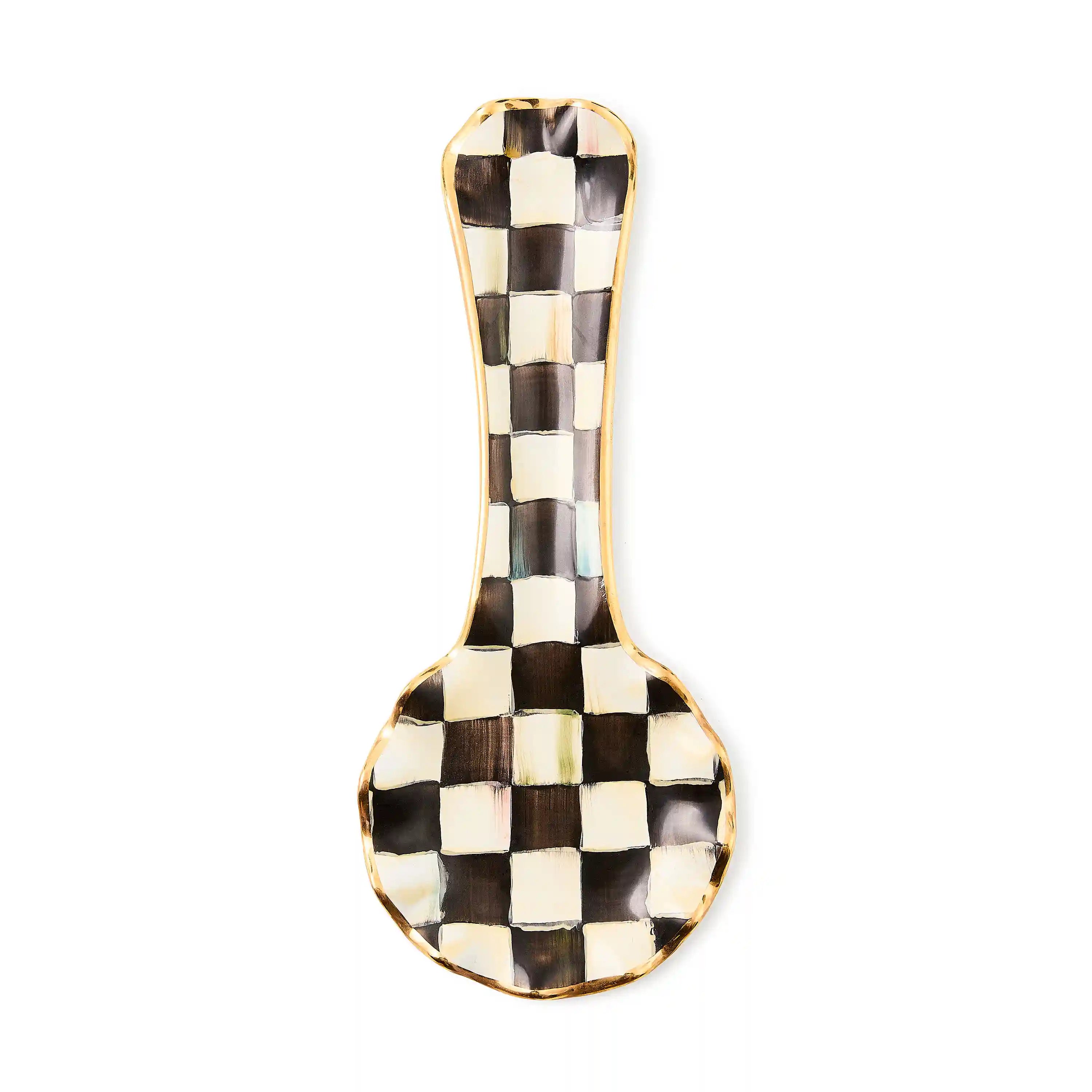 Violet Check Ceramic Spoon Rest