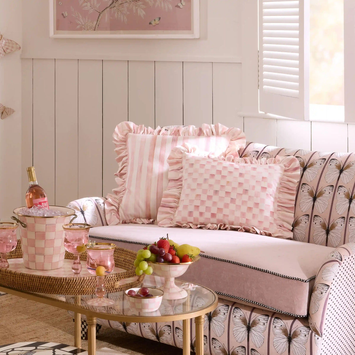 Mocha Stripe Throw Pillow with Ruffle