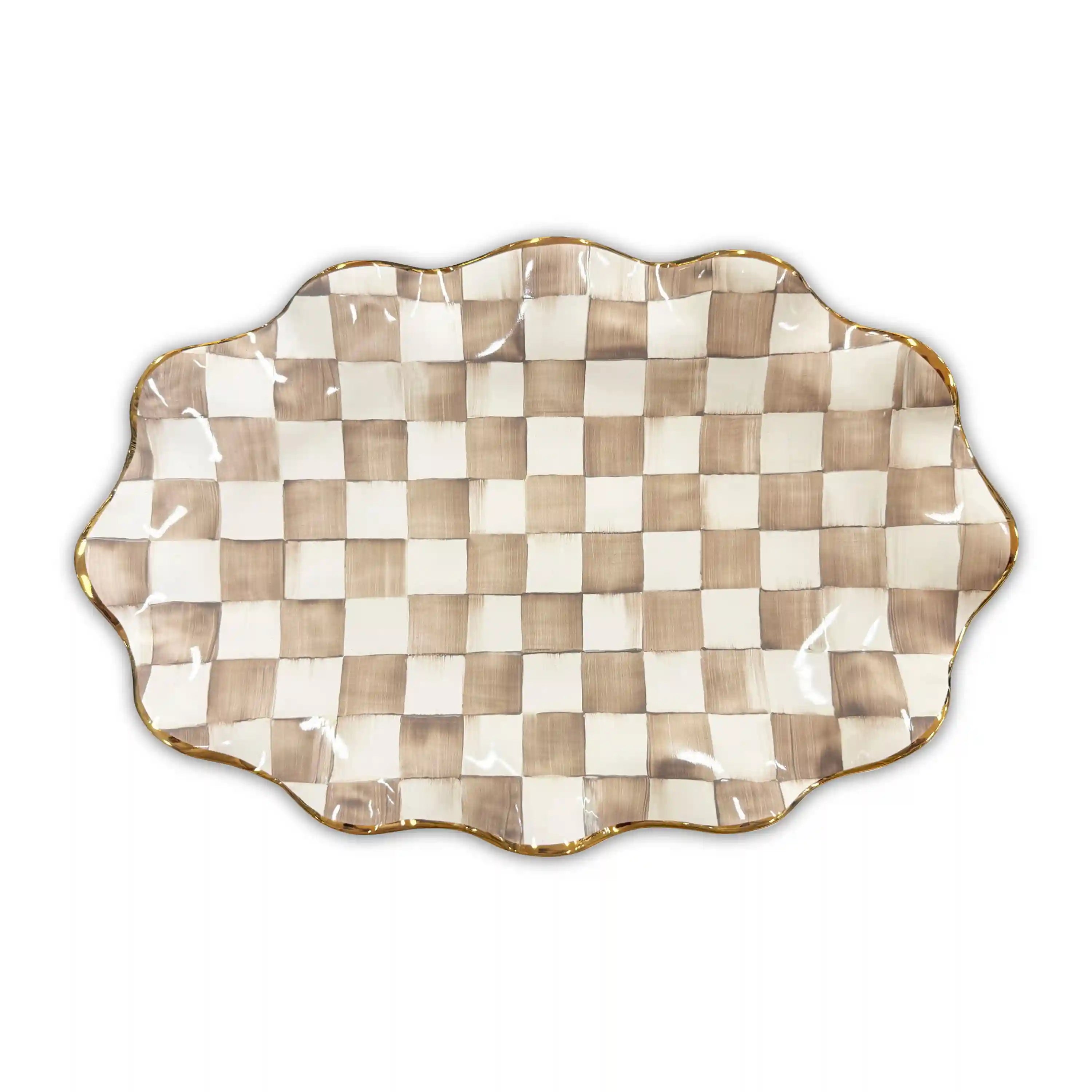 Mocha Check Ceramic Large Serving Platter