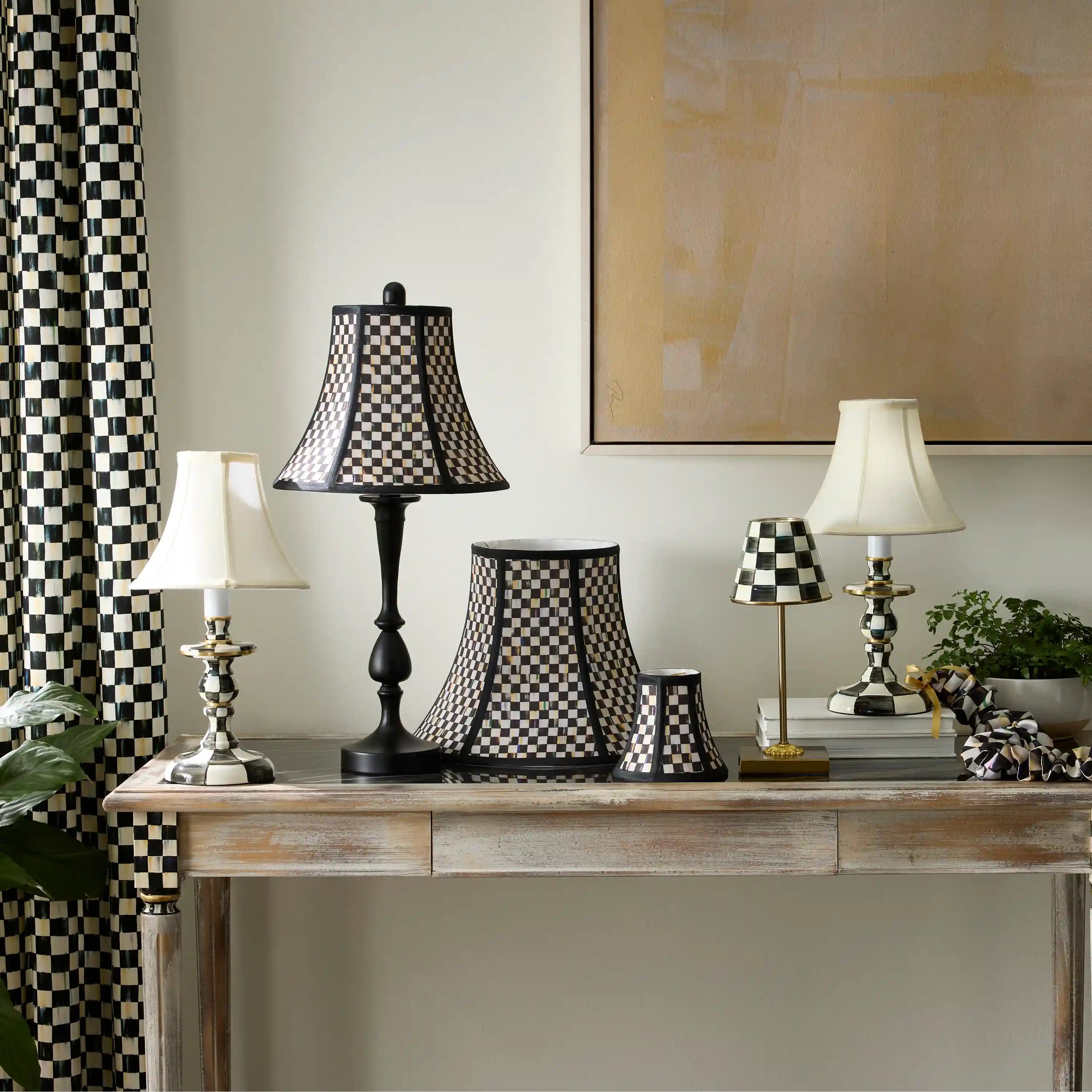 Violet Check Candlestick Lamp