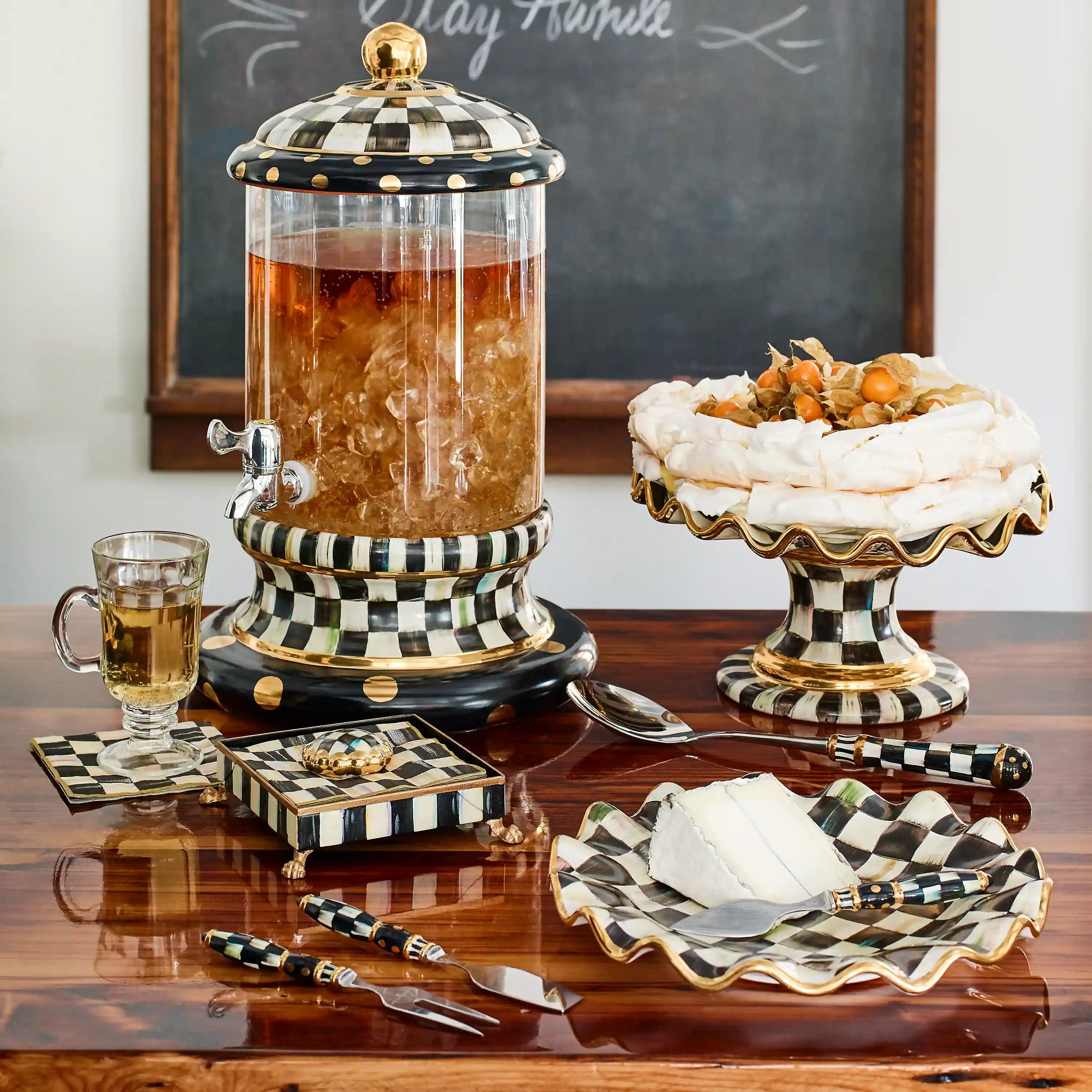 Rosy Check Ceramic Fluted Cake Stand