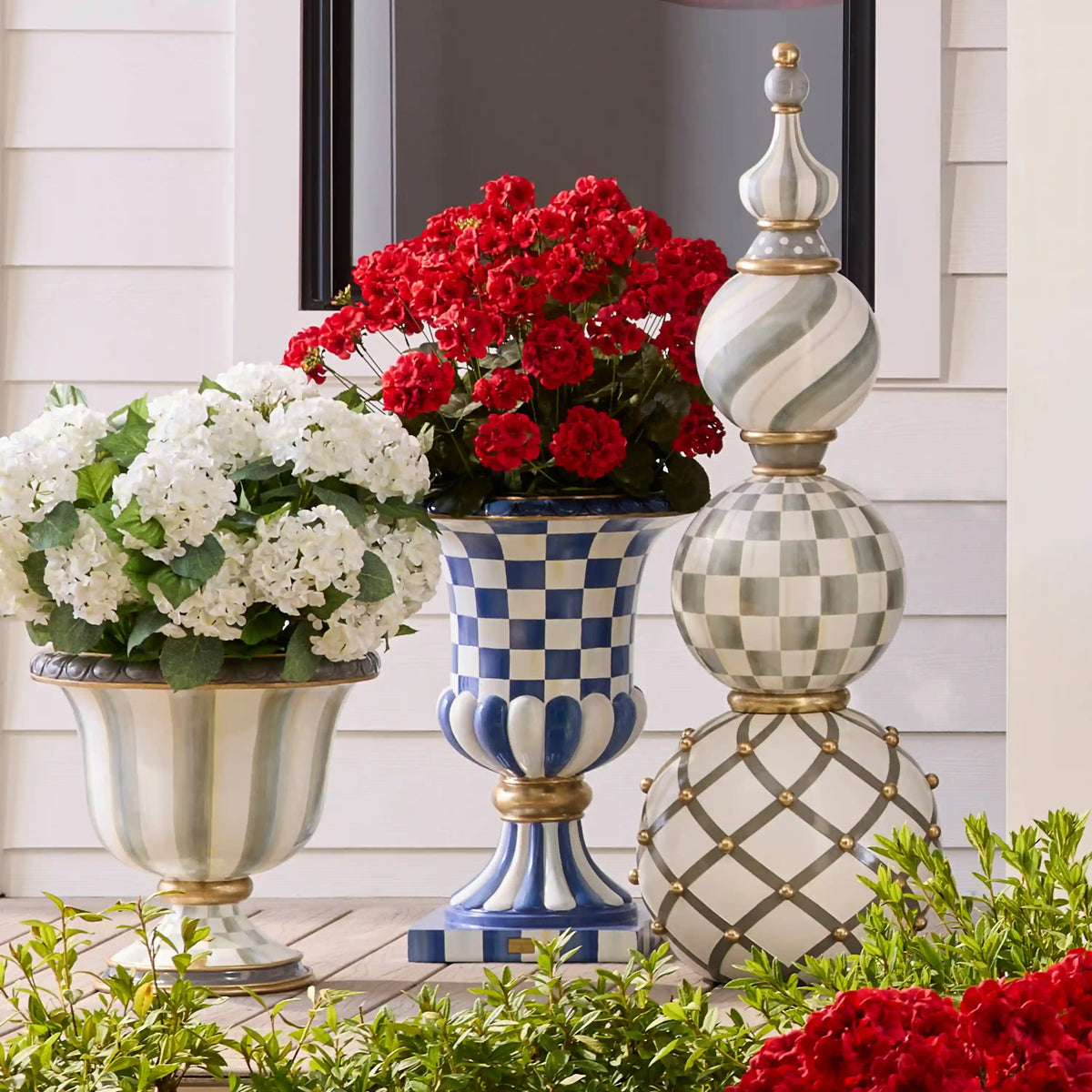 Violet Check Pedestal Urn