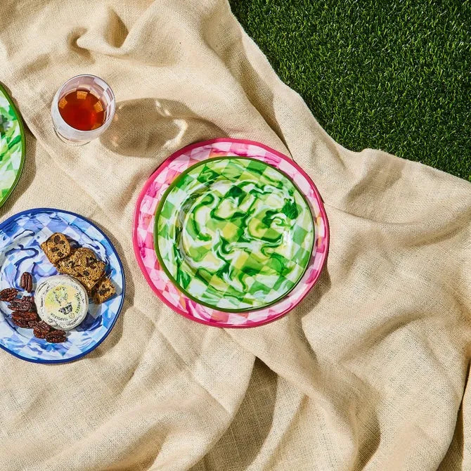 Green Marble Check Melamine Salad Plates, Set of 4