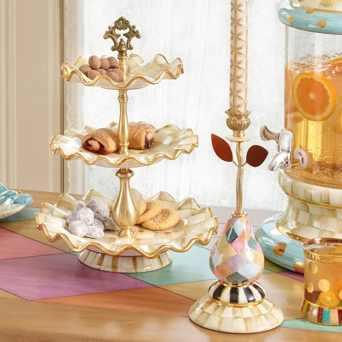Parchment Check Three Tier Sweet Stand