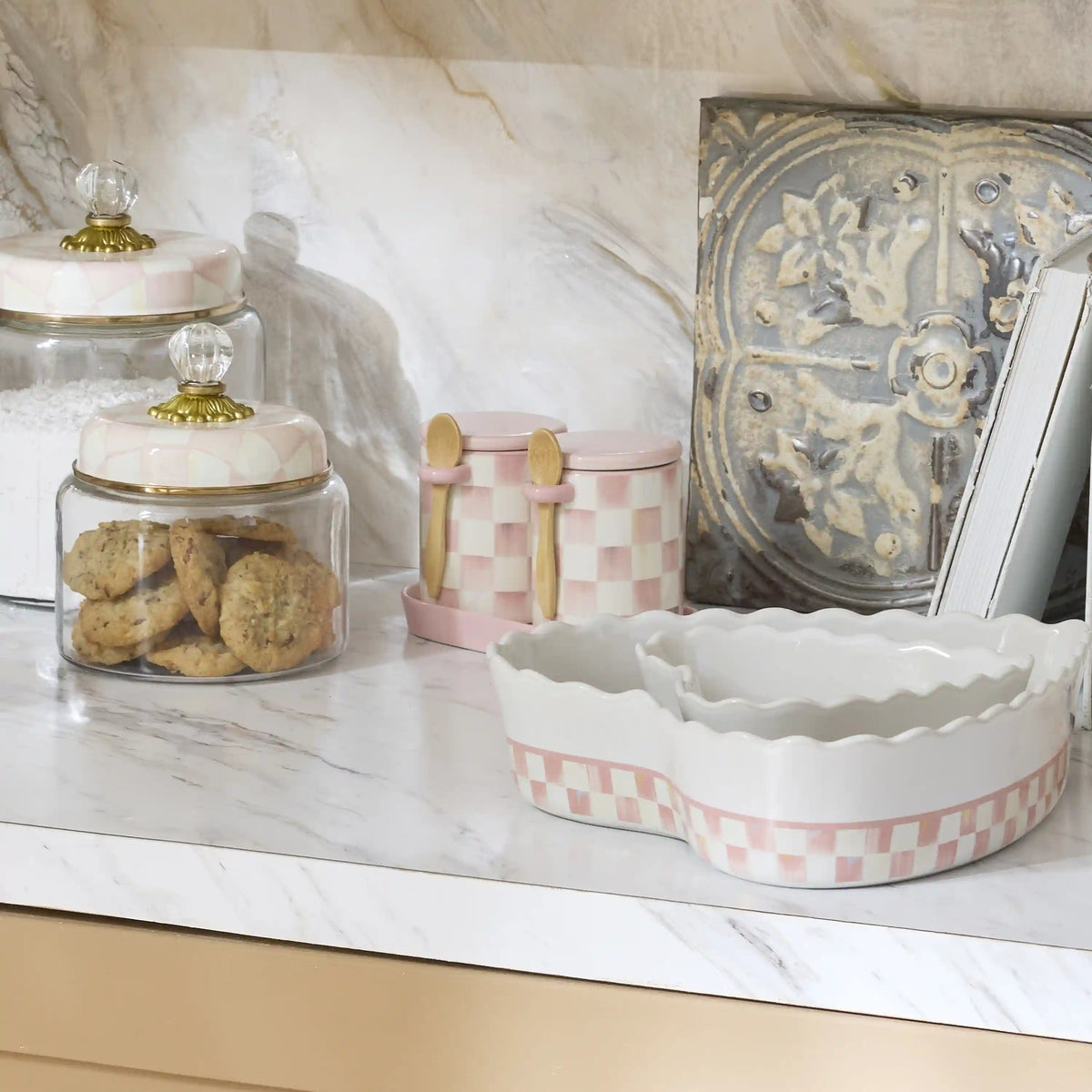 Mocha Check Farmhouse Canister, Set of 2