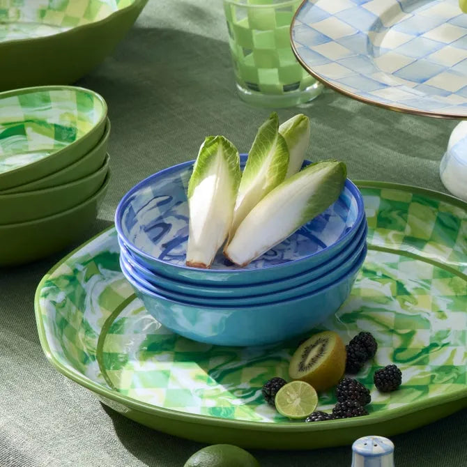Blue Marble Check Melamine Small Bowls, Set of 4