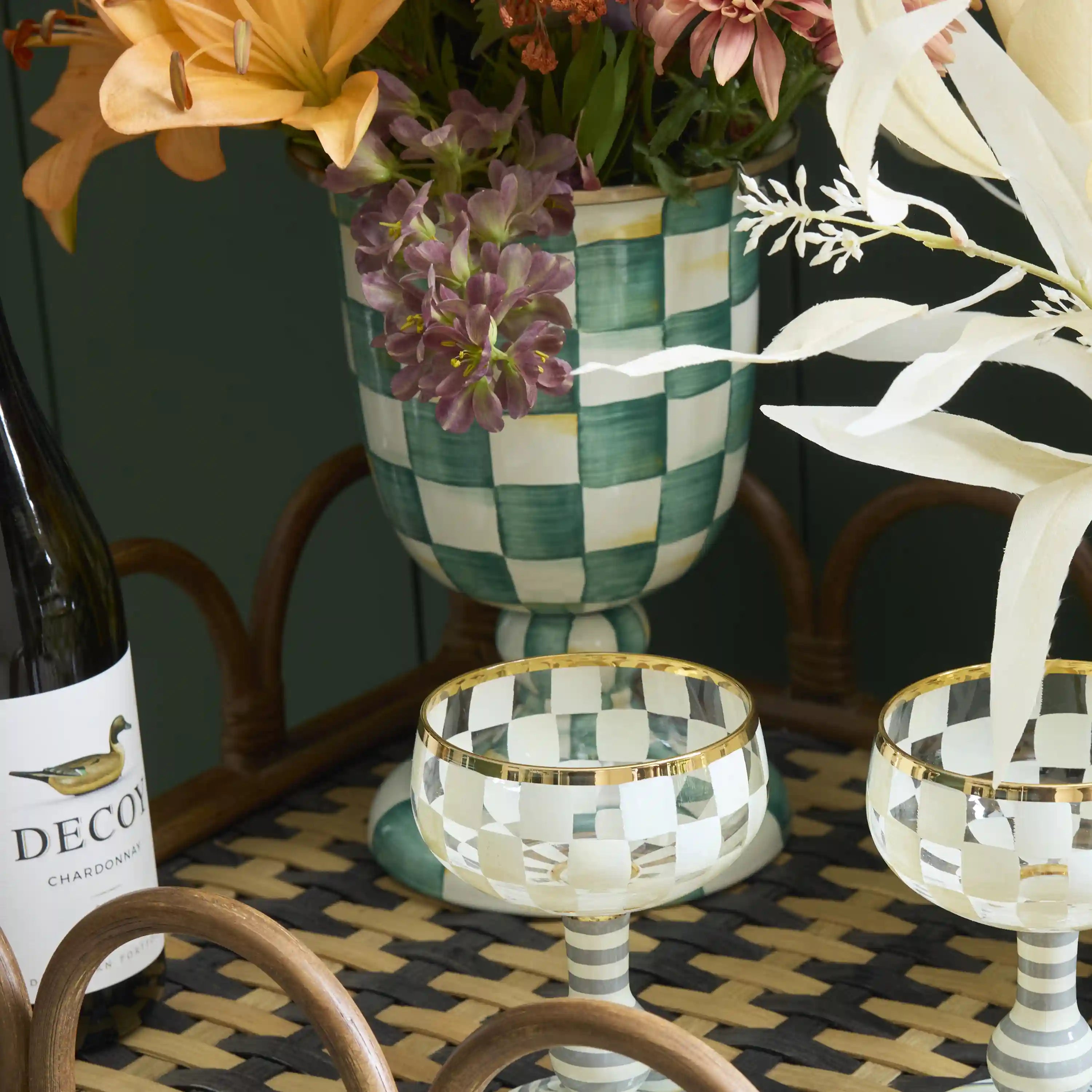 Emerald Check Pedestal Vase