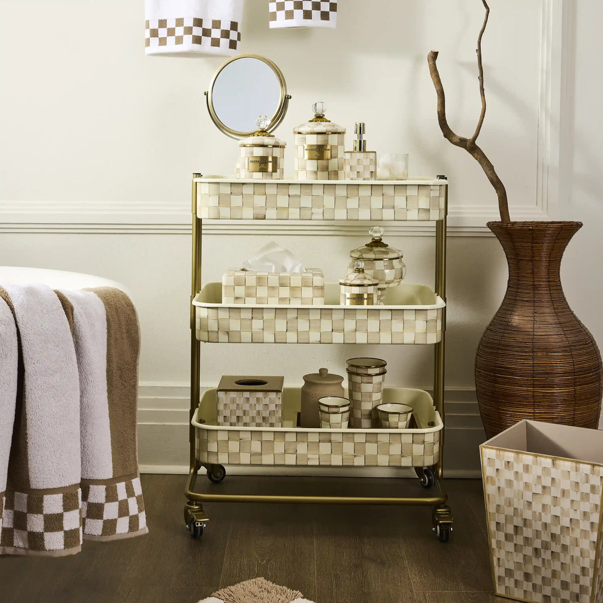 Violet Check 2-Tier Kitchen Cart