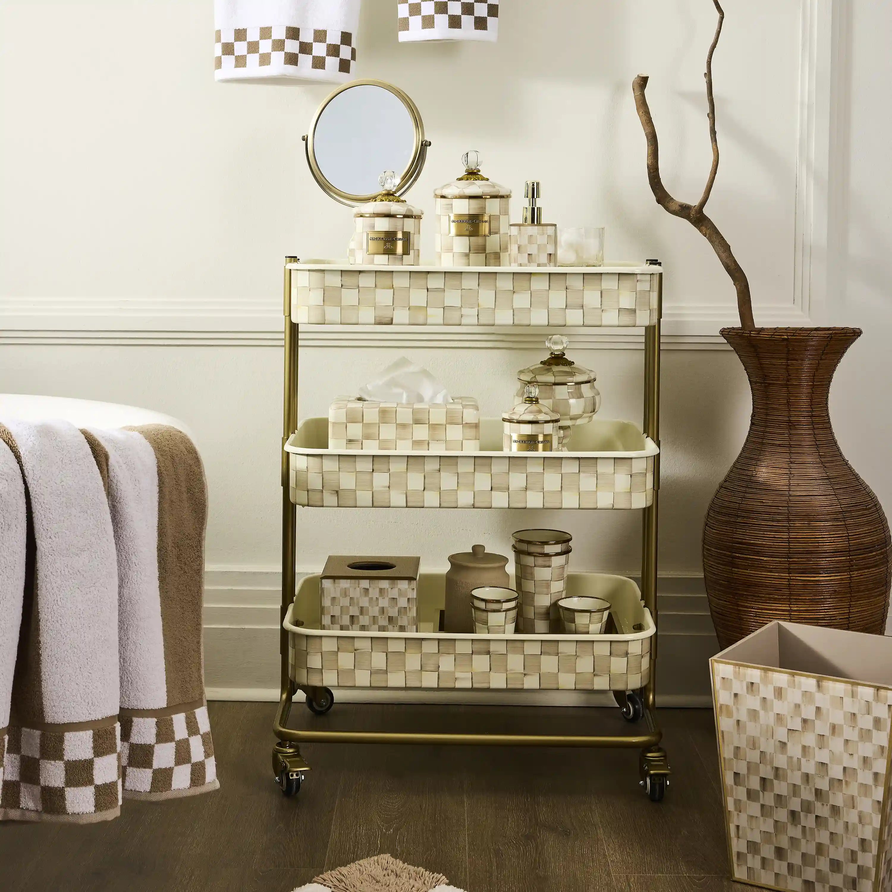 Rosy Check 2-Tier Kitchen Cart