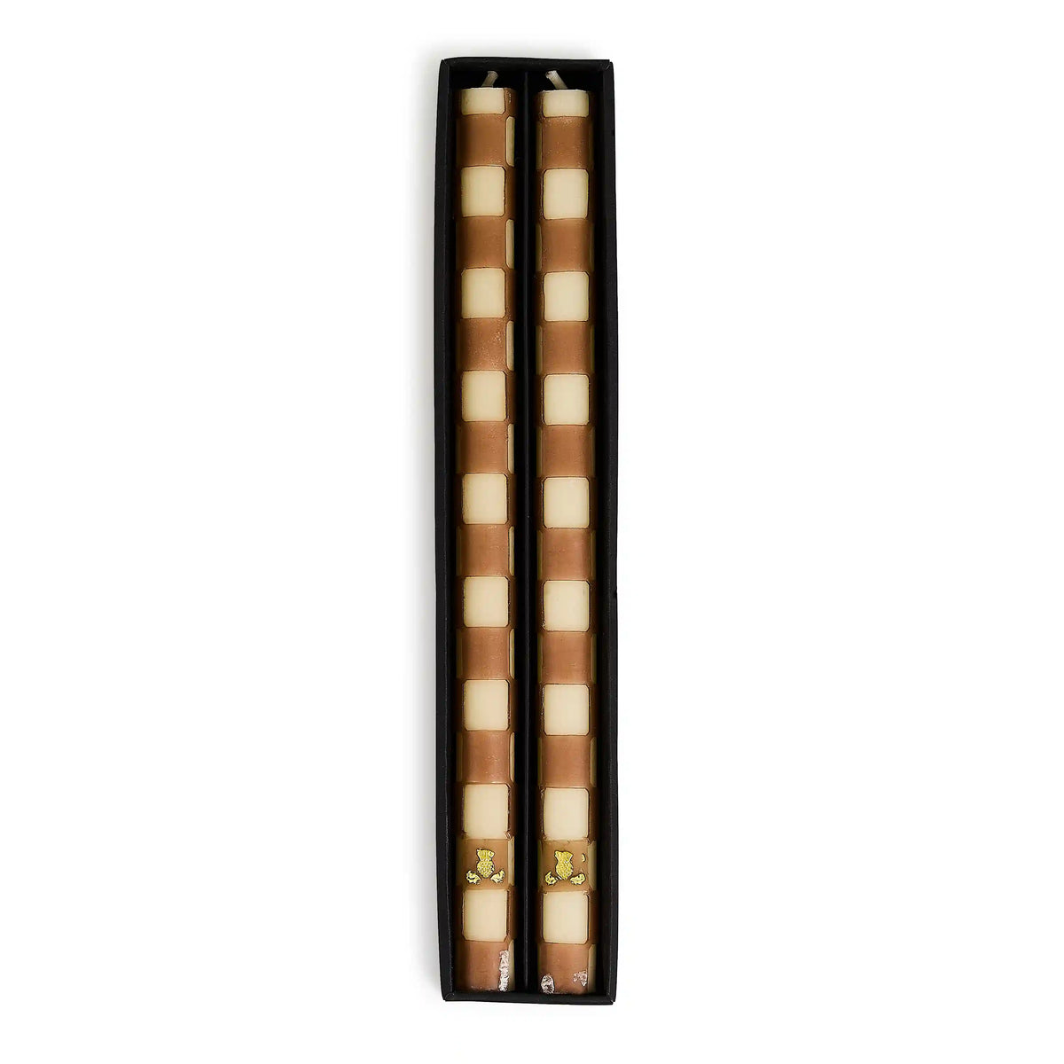 Check Gold & Ivory Dinner Candles, Set of 2