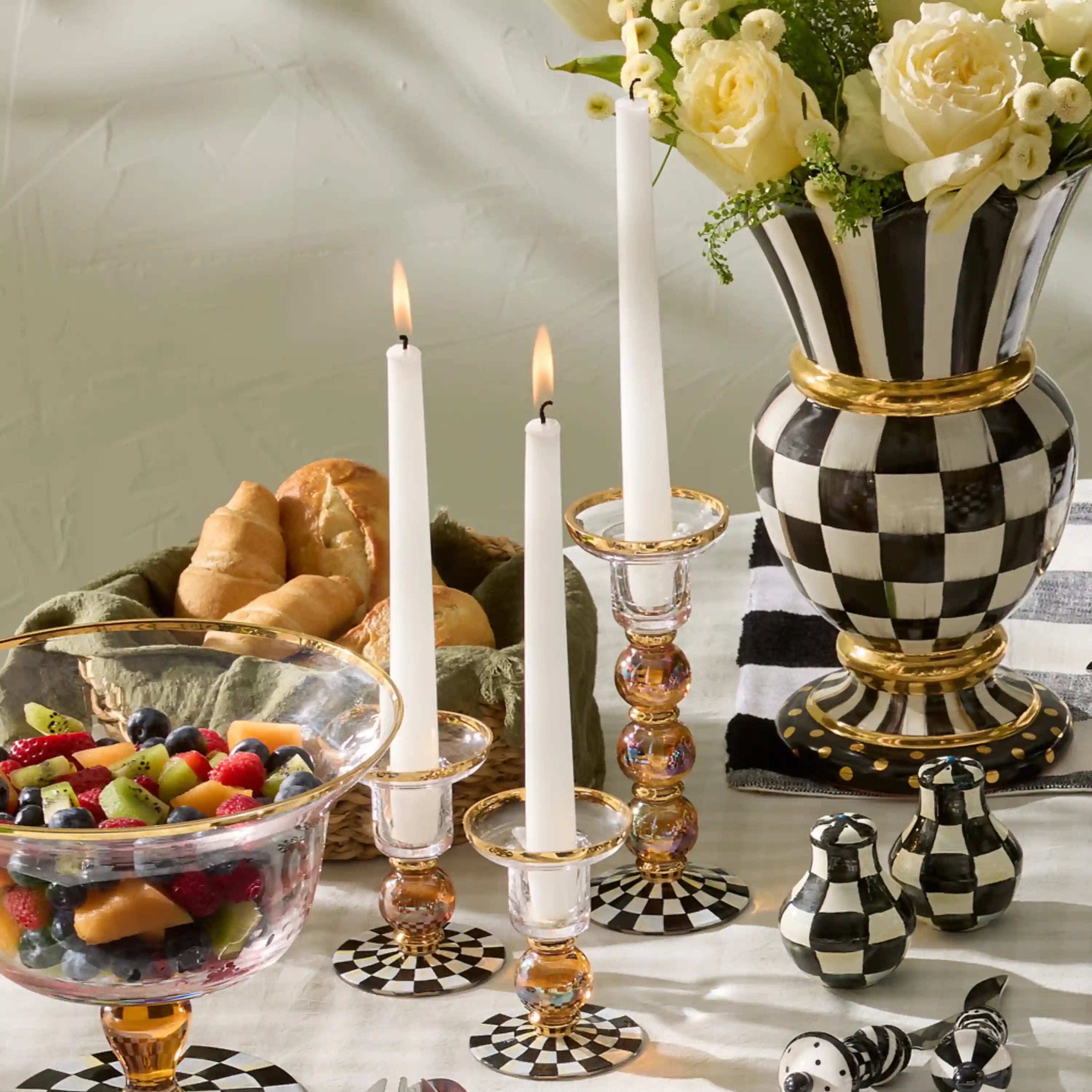 Sterling Check Small Glass Candlestick