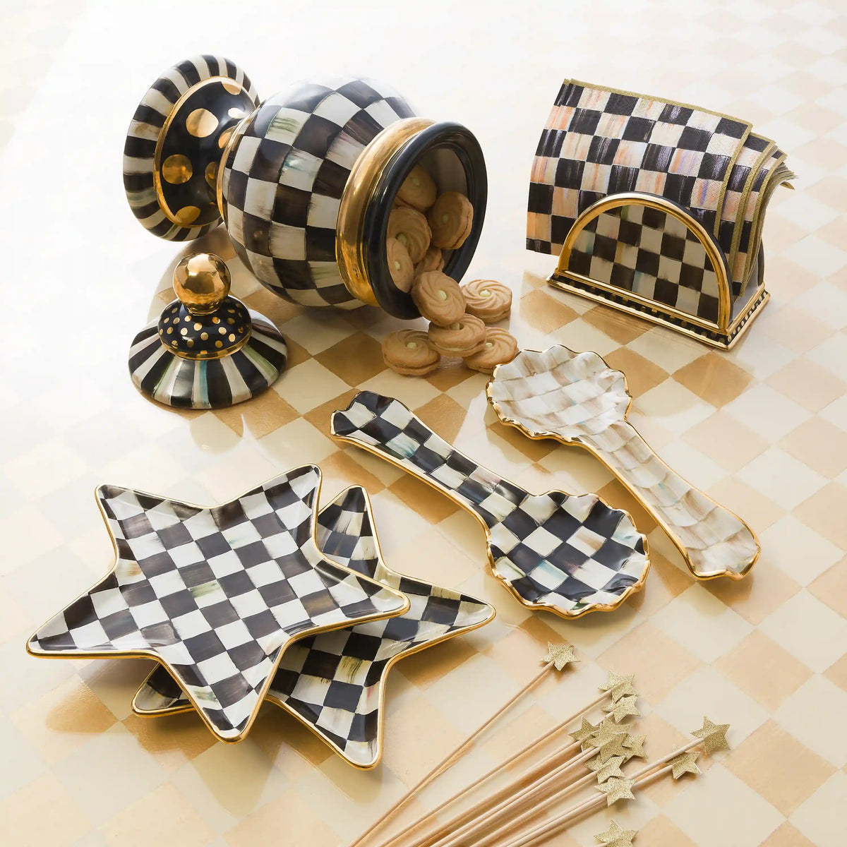 Violet Check Ceramic Spoon Rest