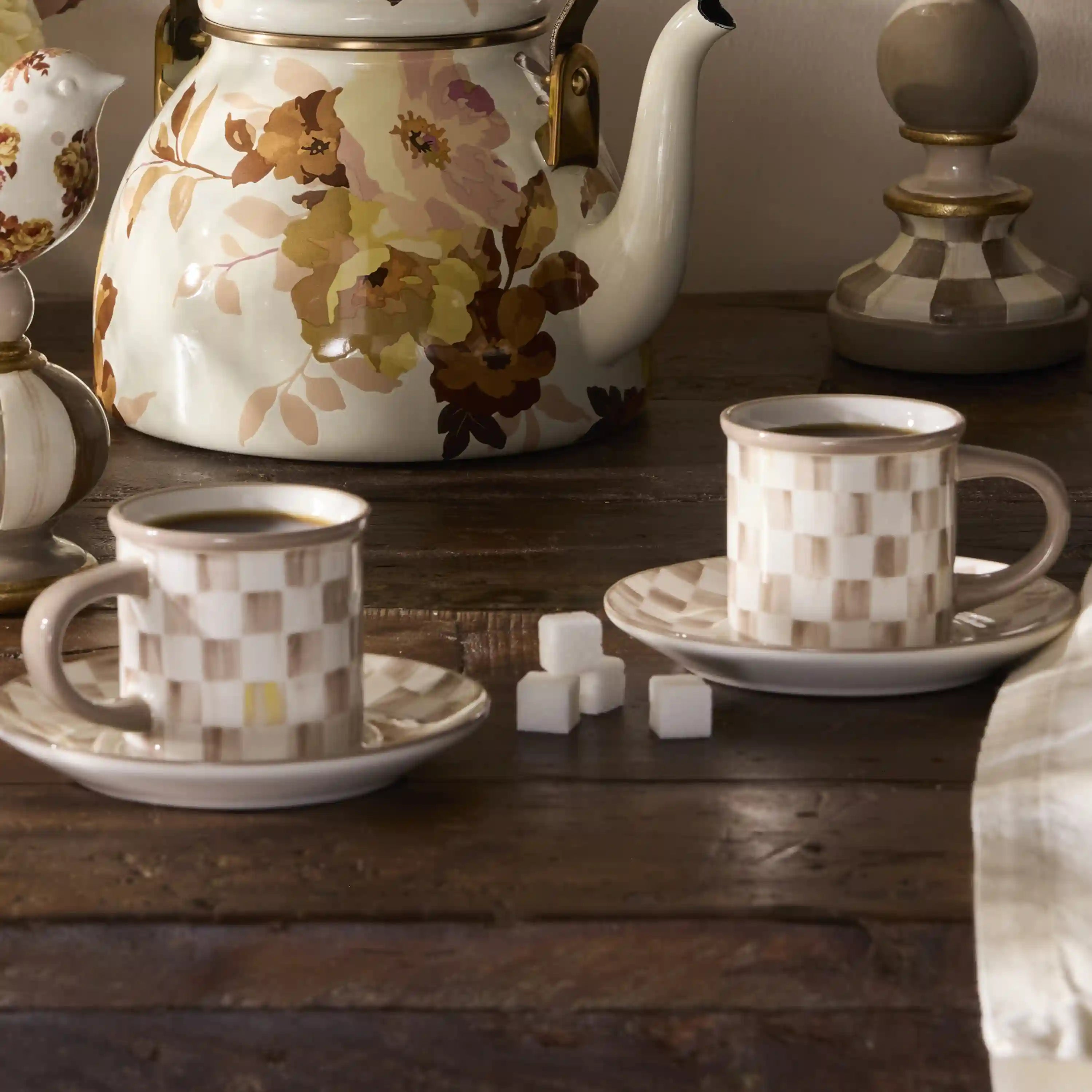 Mocha Check Espresso Cup & Saucer, Set of 2