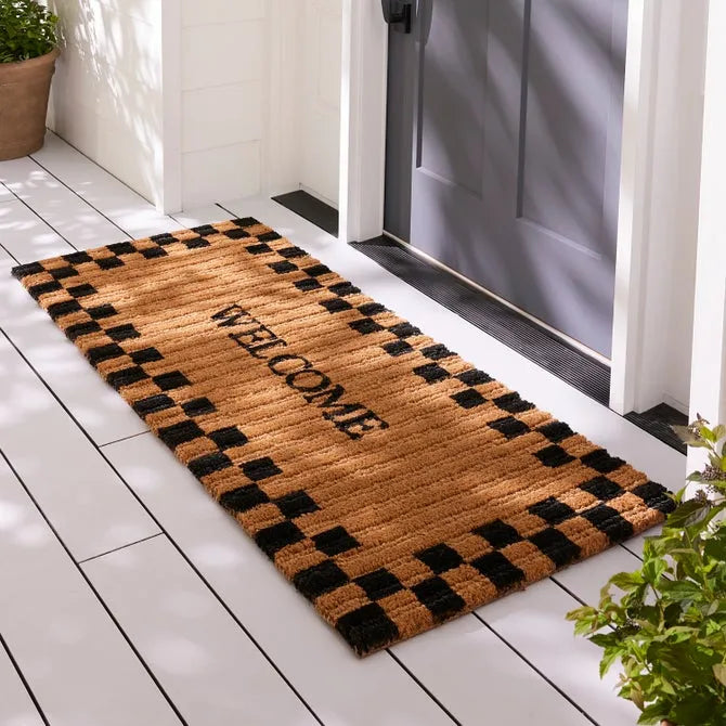 Welcome Checked Double Door Entrance Mat