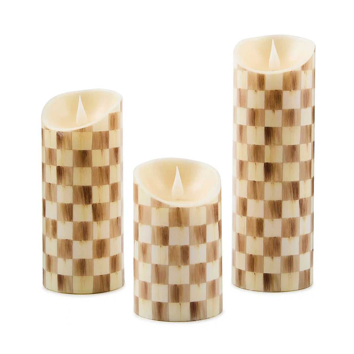 Mocha Check Flameless 5" Pillar Candle