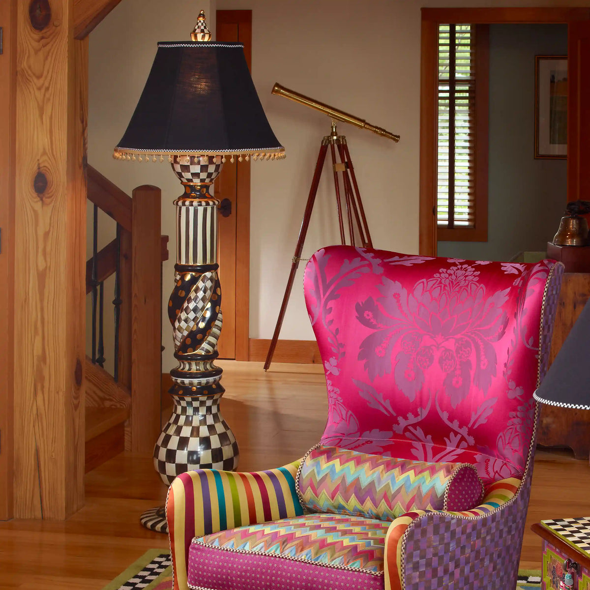 Mocha Check Ceramic Floor Lamp