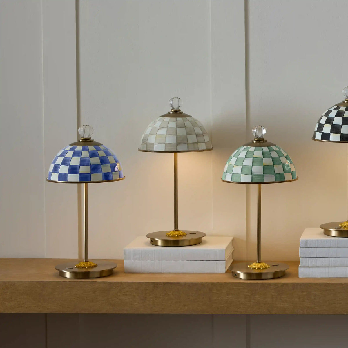 Mocha Check LED Rechargeable Dome Table Lamp