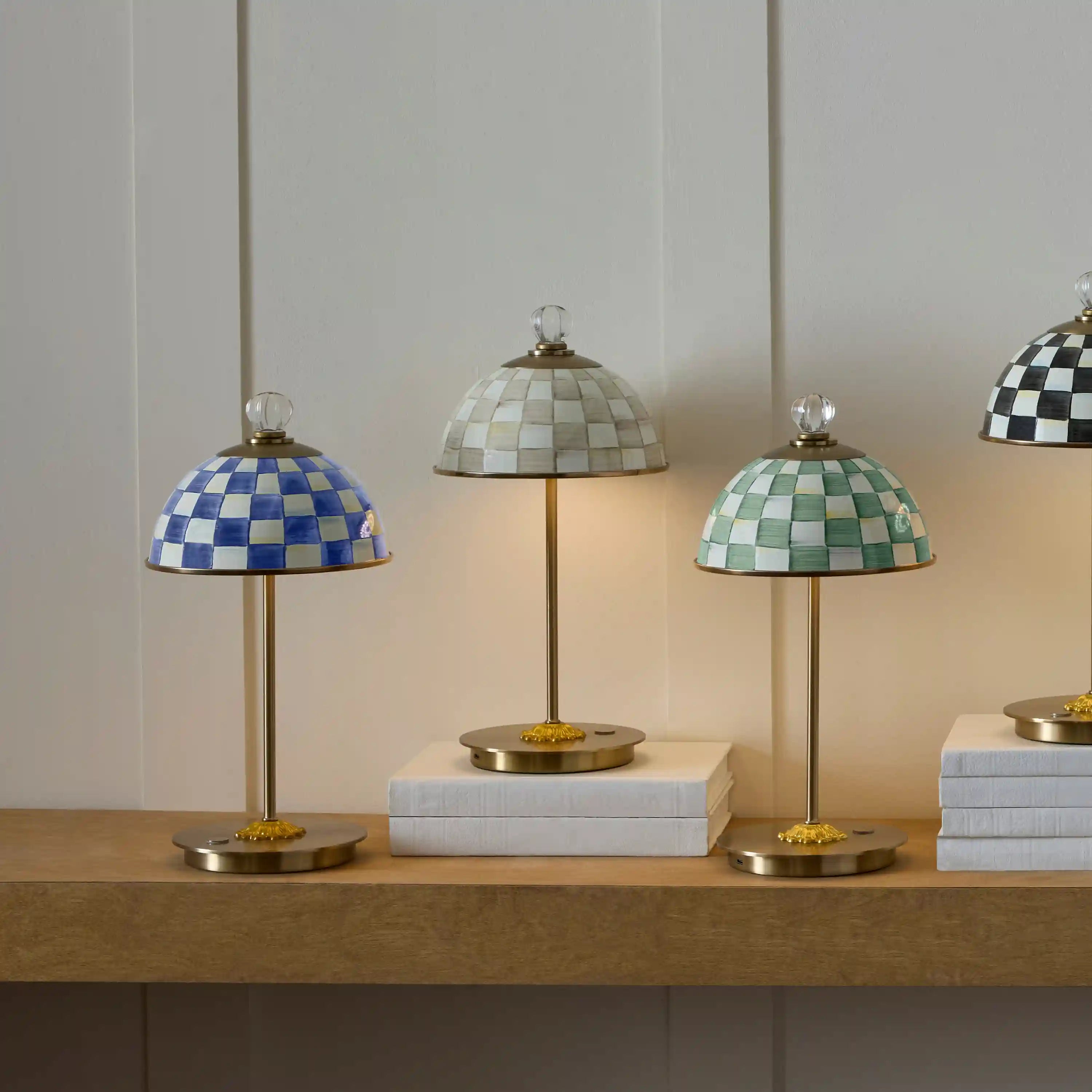 Courtly Check LED Rechargeable Dome Table Lamp