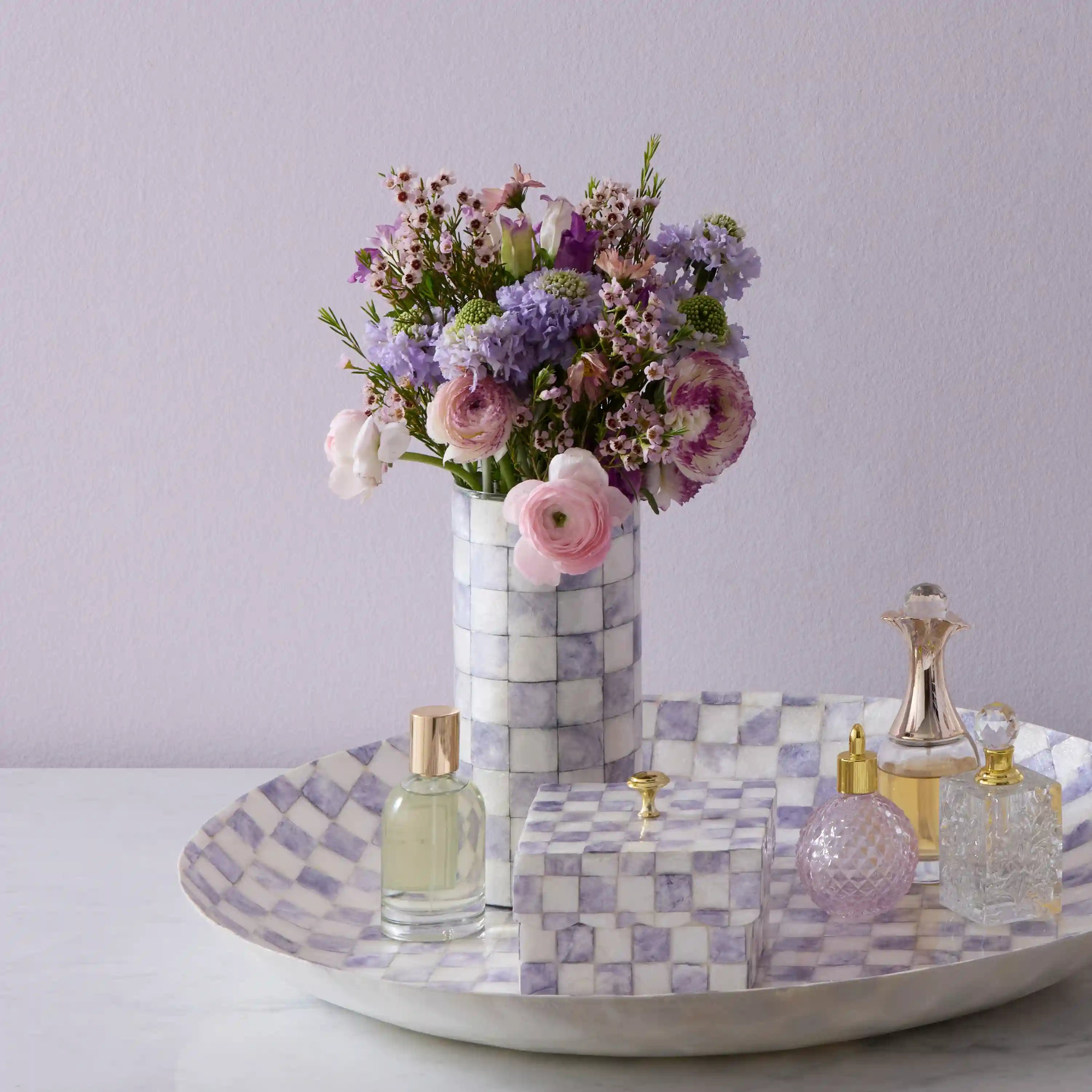Violet Check Capiz Small Vase