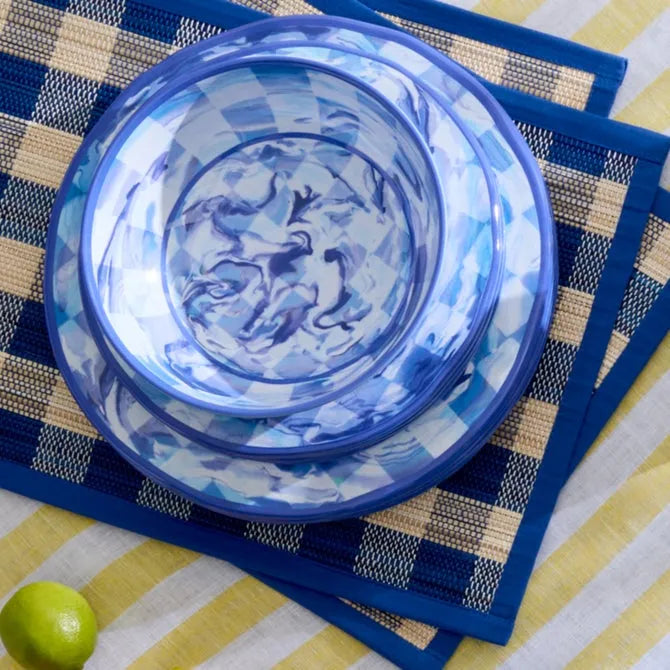 Blue Marble Check Melamine Small Bowls, Set of 4