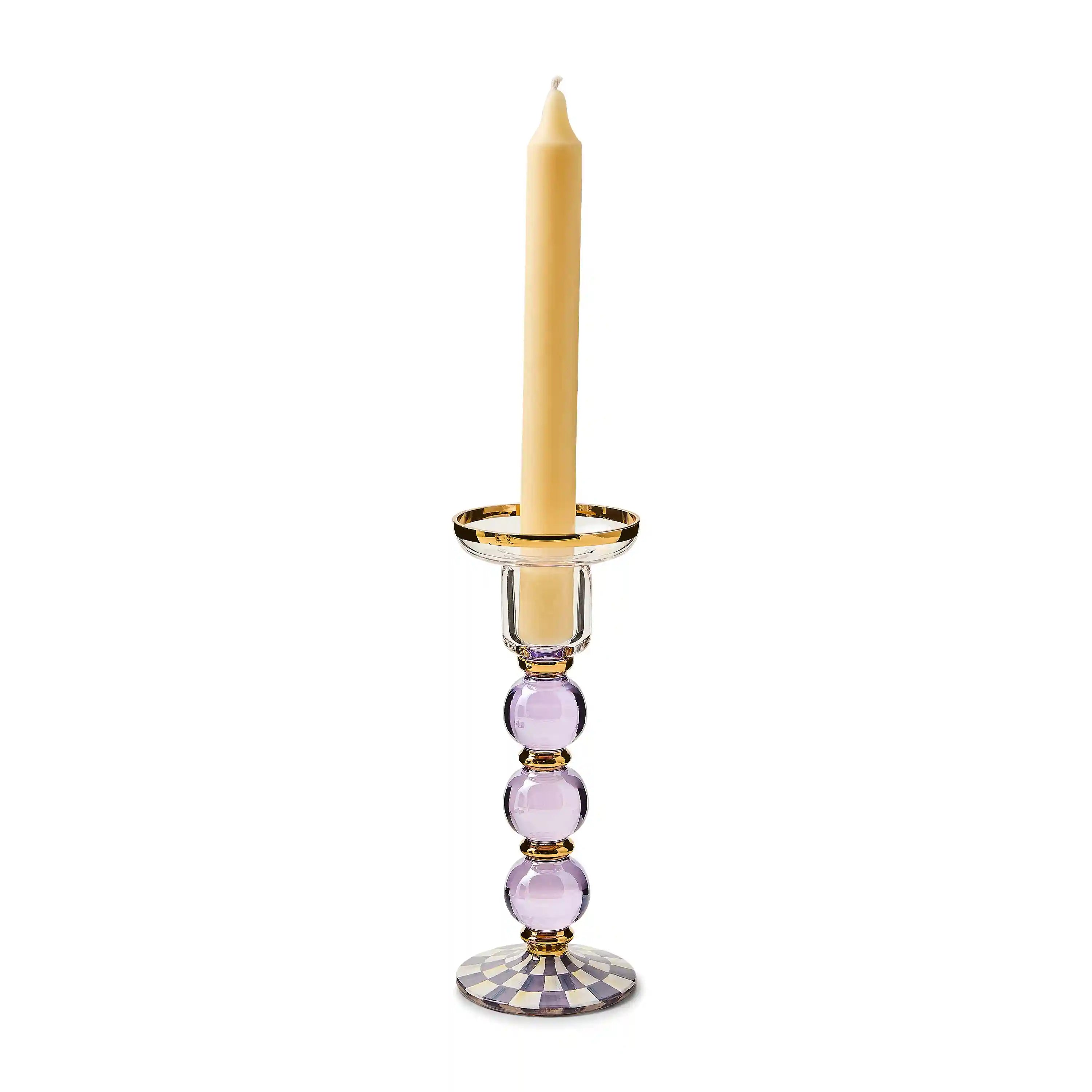Violet Check Large Glass Candlestick