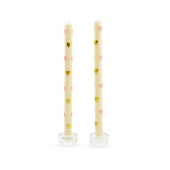 Pink Hearts Dinner Candles, Set of 2