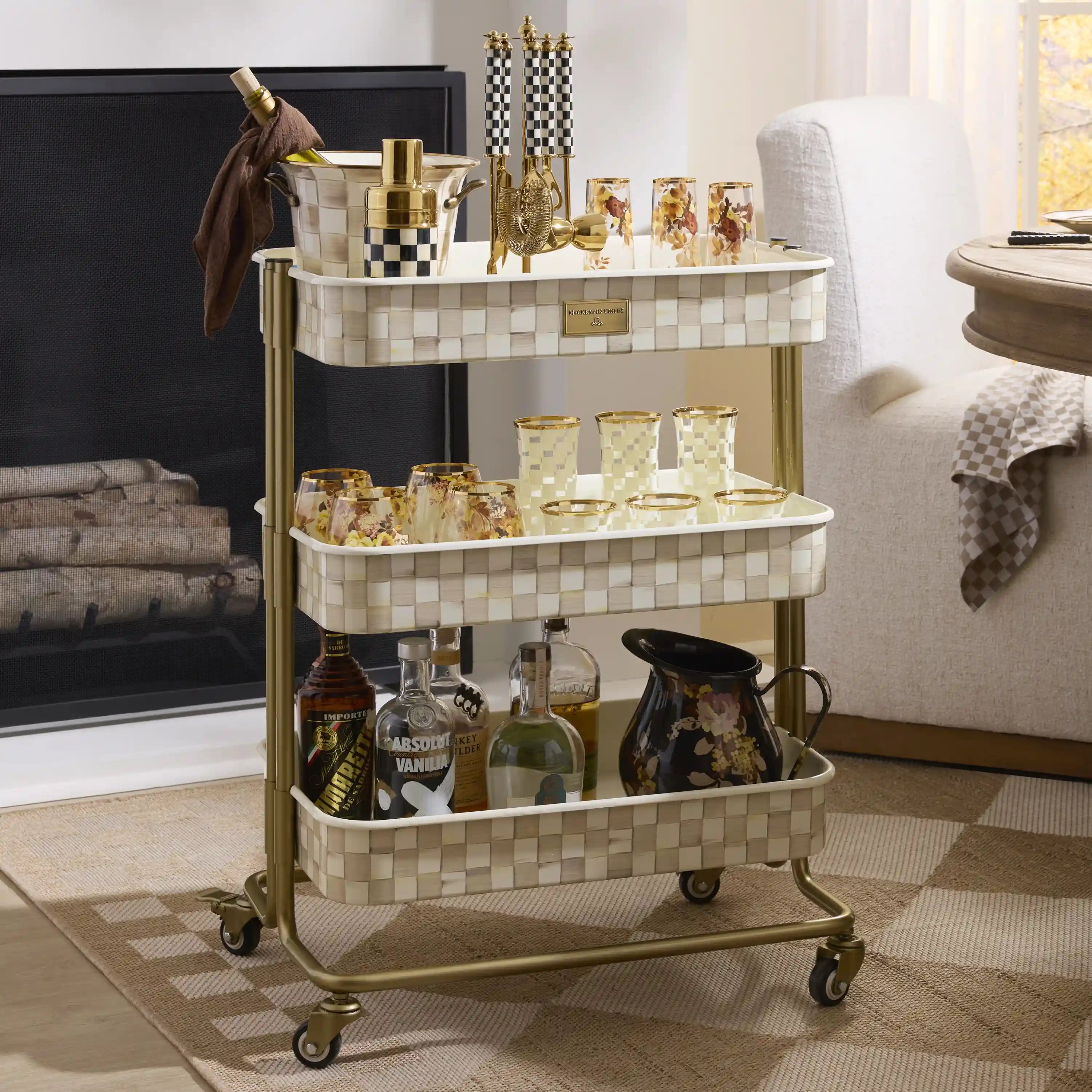 Mocha Check 2-Tier Kitchen Cart