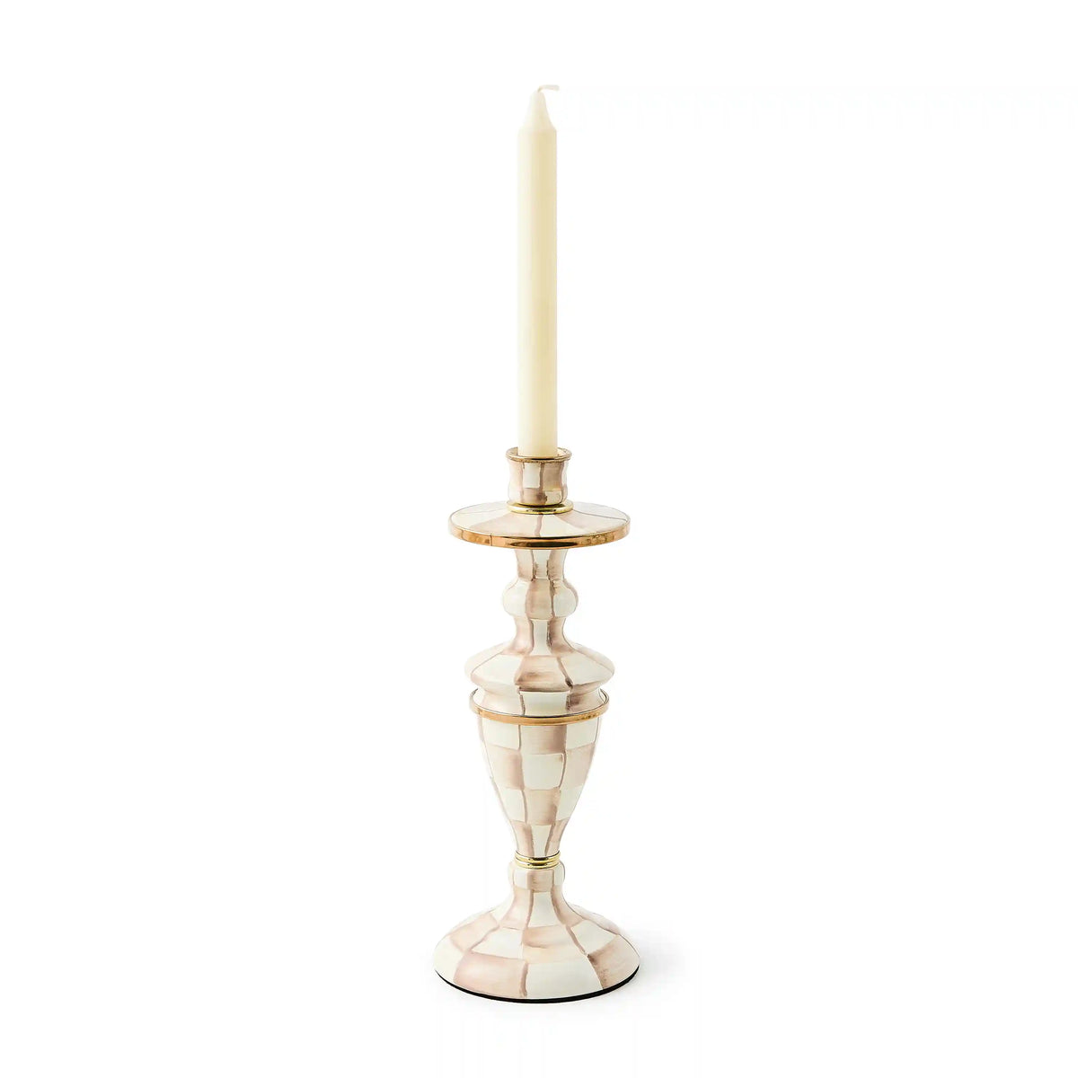 Mocha Check Large Candlestick