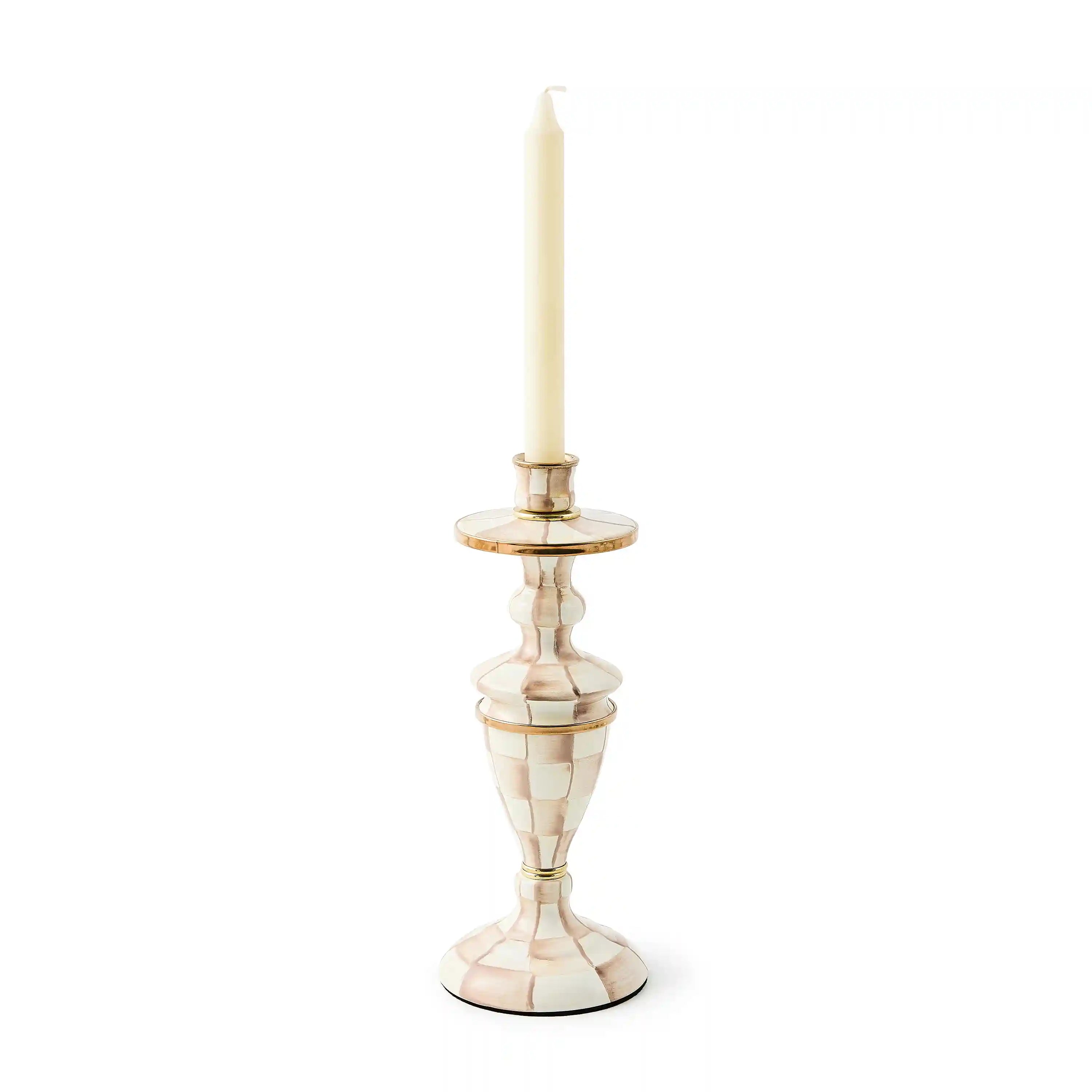Mocha Check Small Candlestick