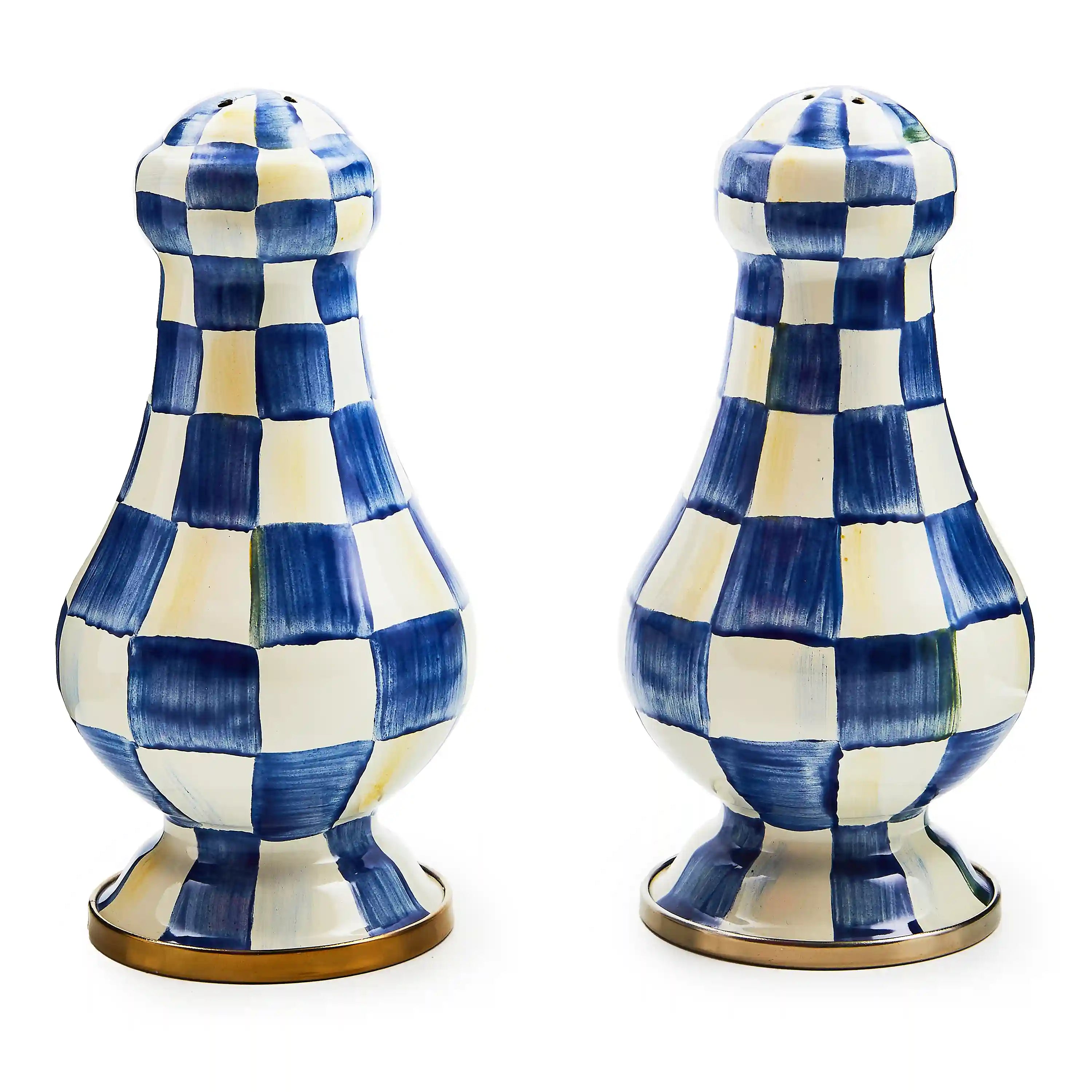 Violet Check Large Salt & Pepper Shakers