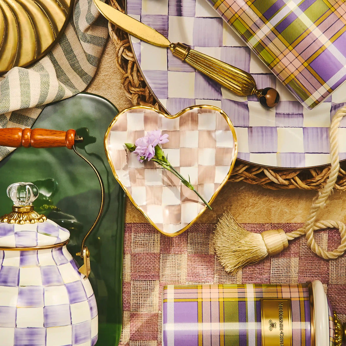 Mocha Check Ceramic Heart Plate