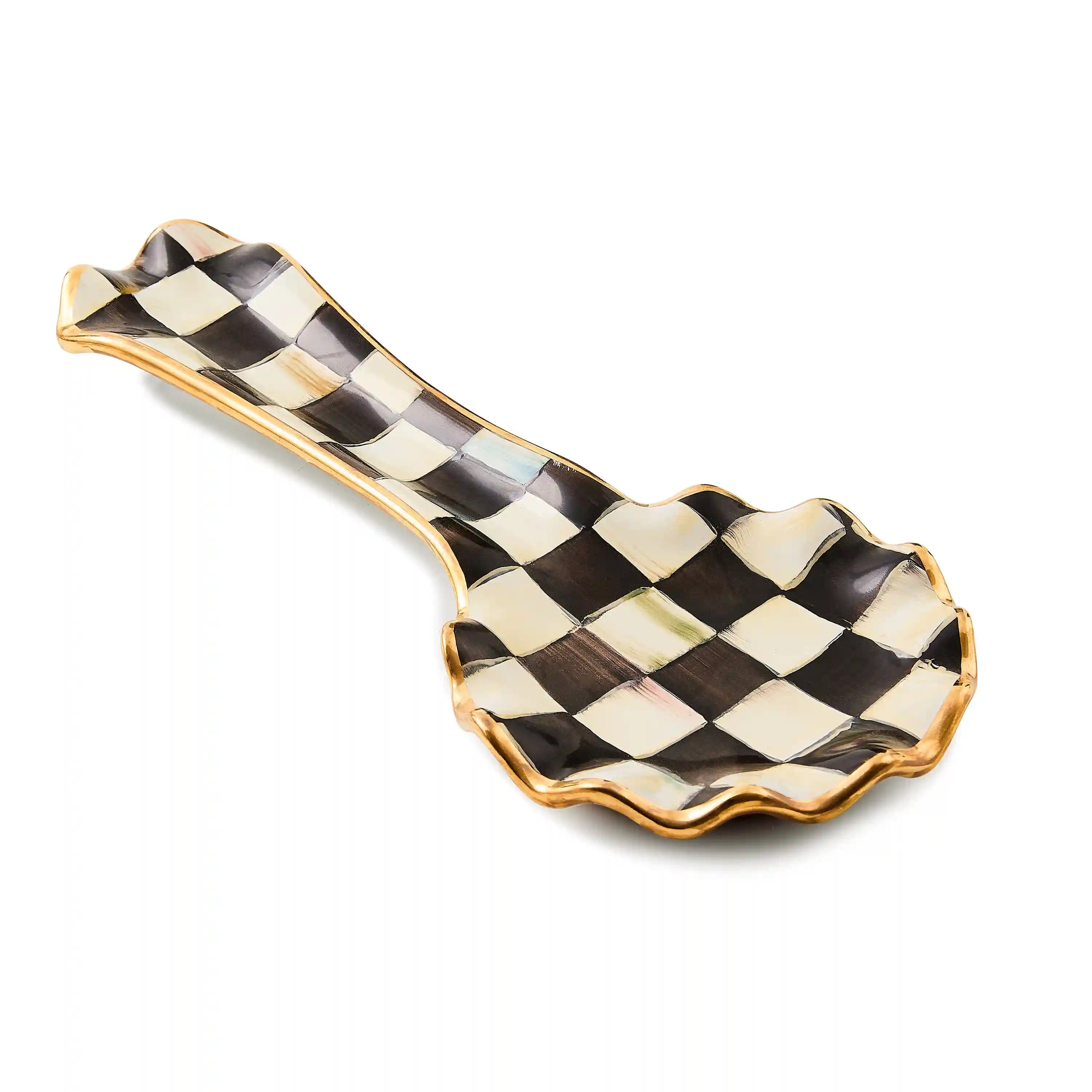 Violet Check Ceramic Spoon Rest
