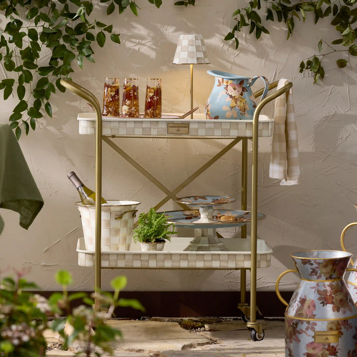 Violet Check 2-Tier Kitchen Cart