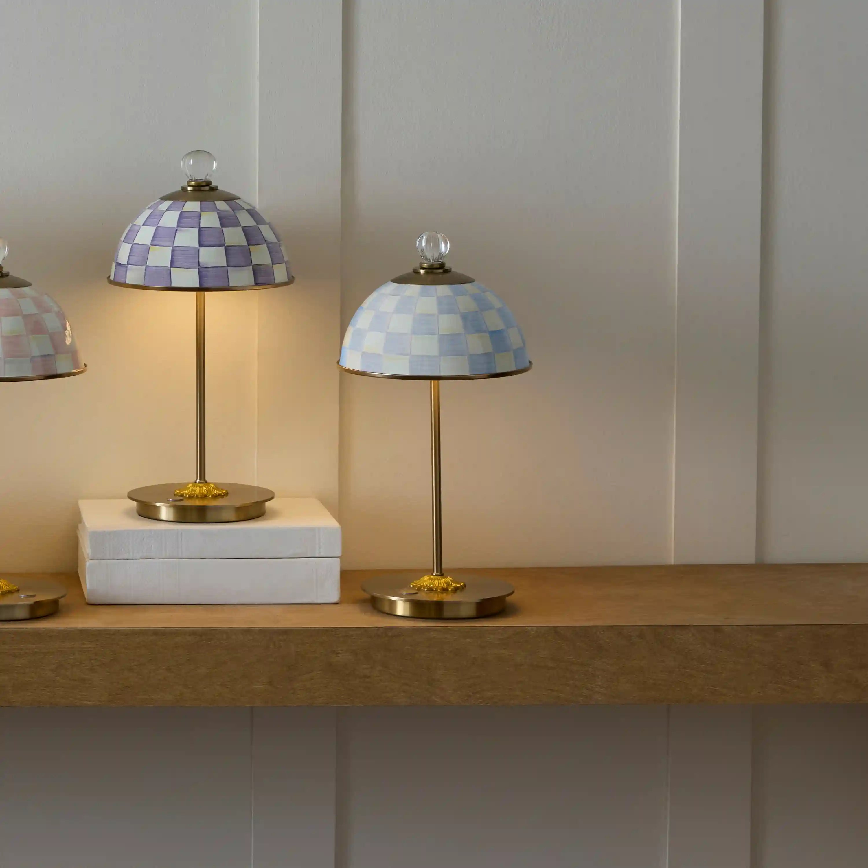 Emerald Check LED Rechargeable Dome Table Lamp