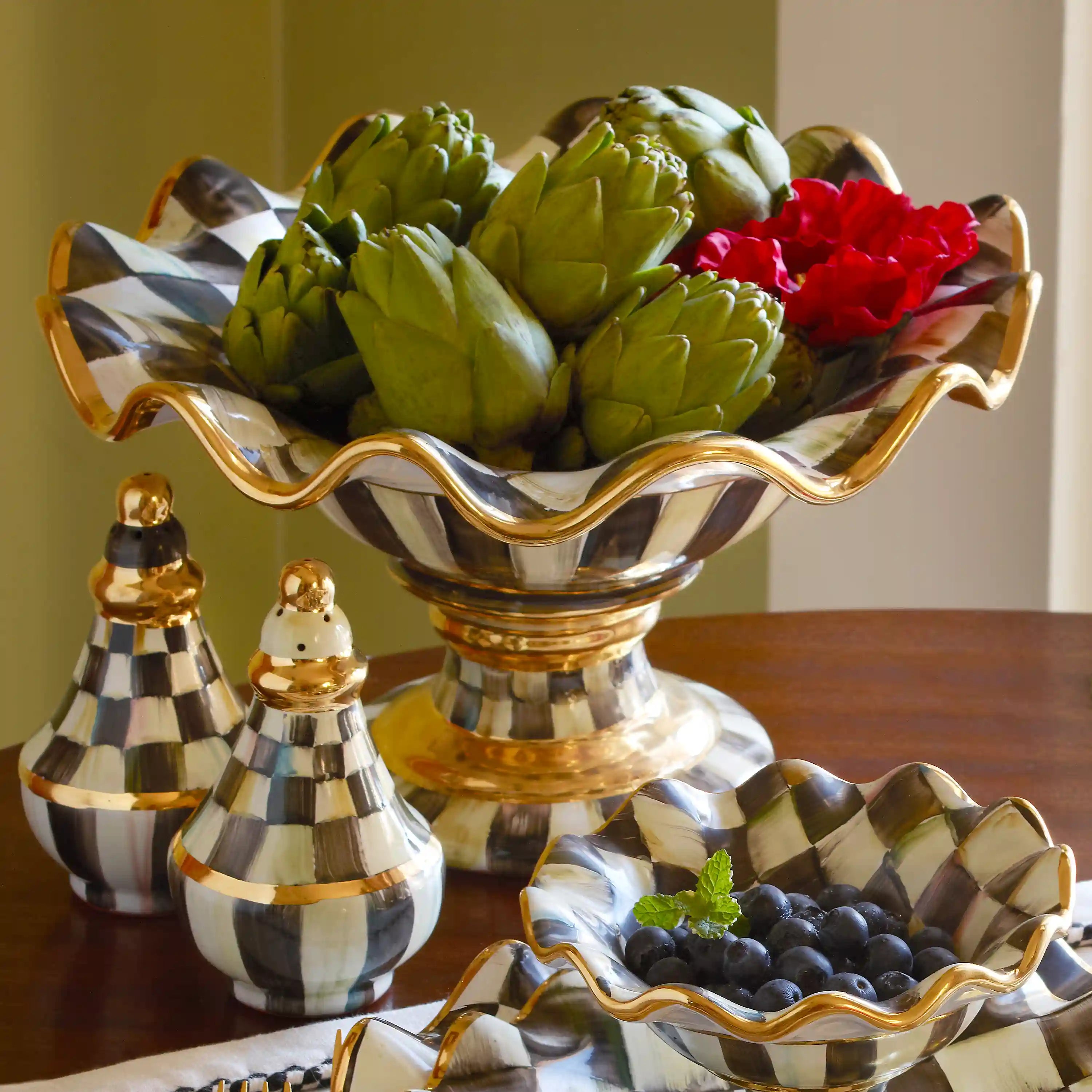 Mocha Check Ceramic Compote