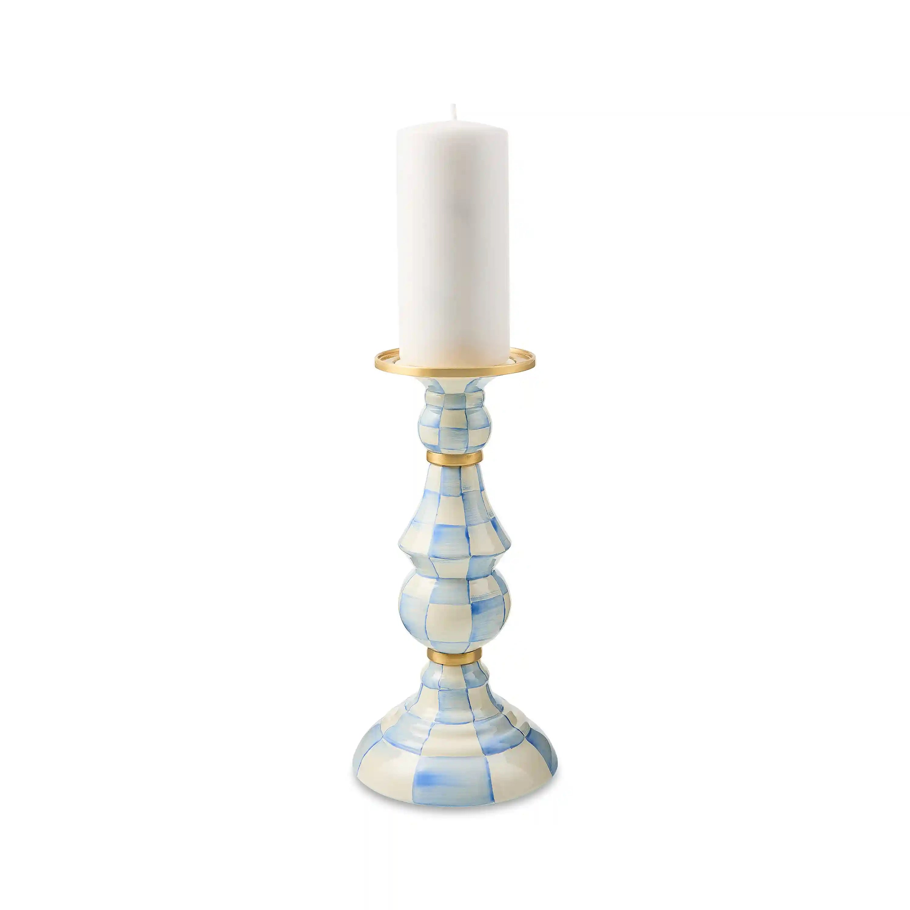 Violet Check Large Pillar Candlestick