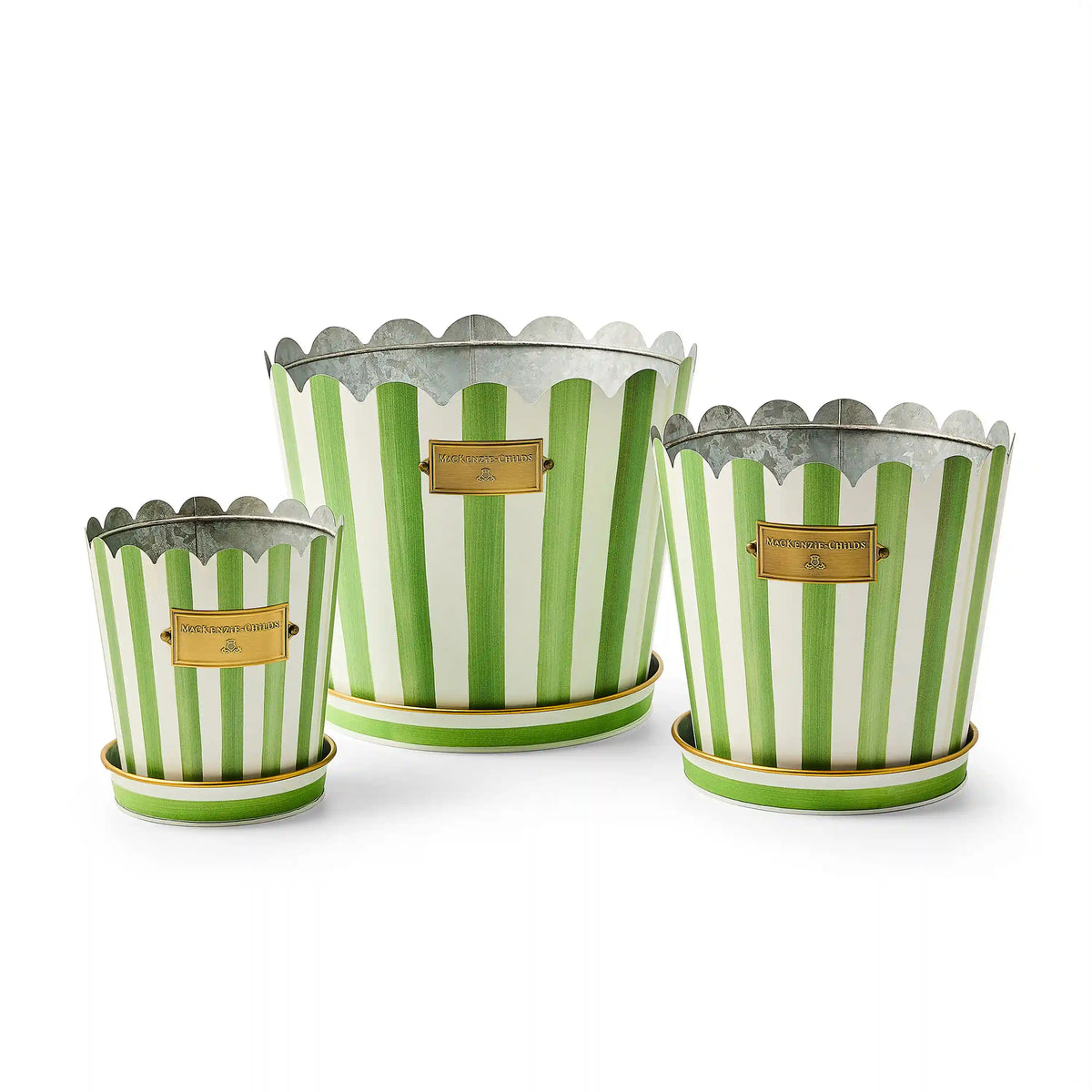Violet Stripe Pots & Saucers, Set of 3