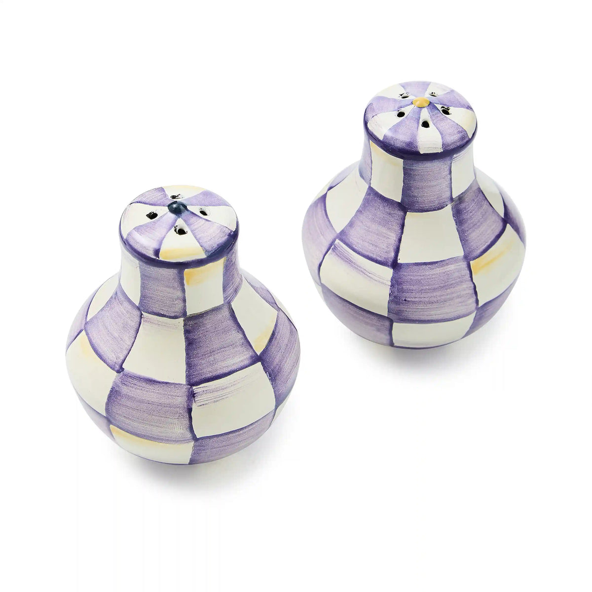 Violet Check Salt & Pepper Shakers